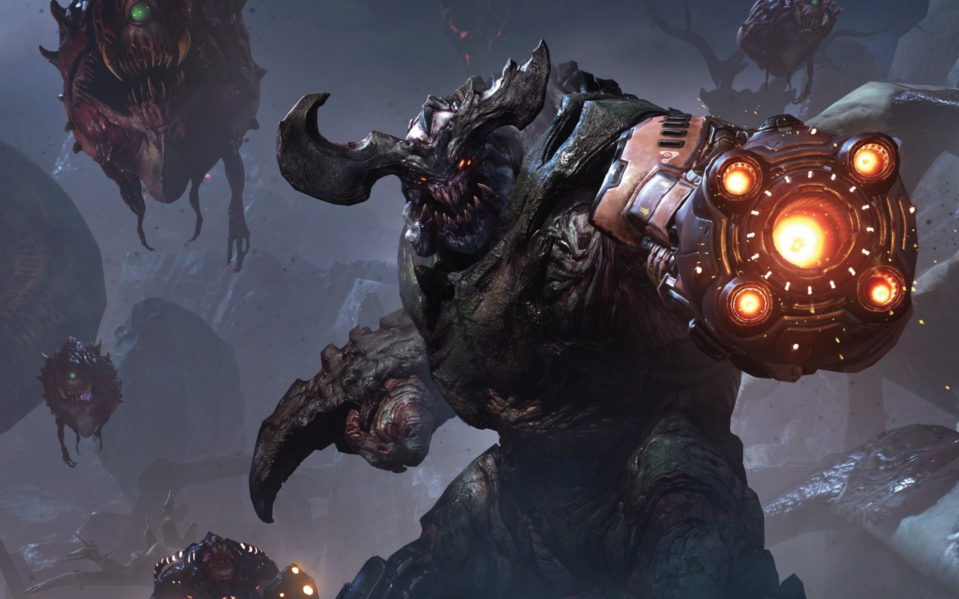 Doom game screenshot with demons HD Wallpaper