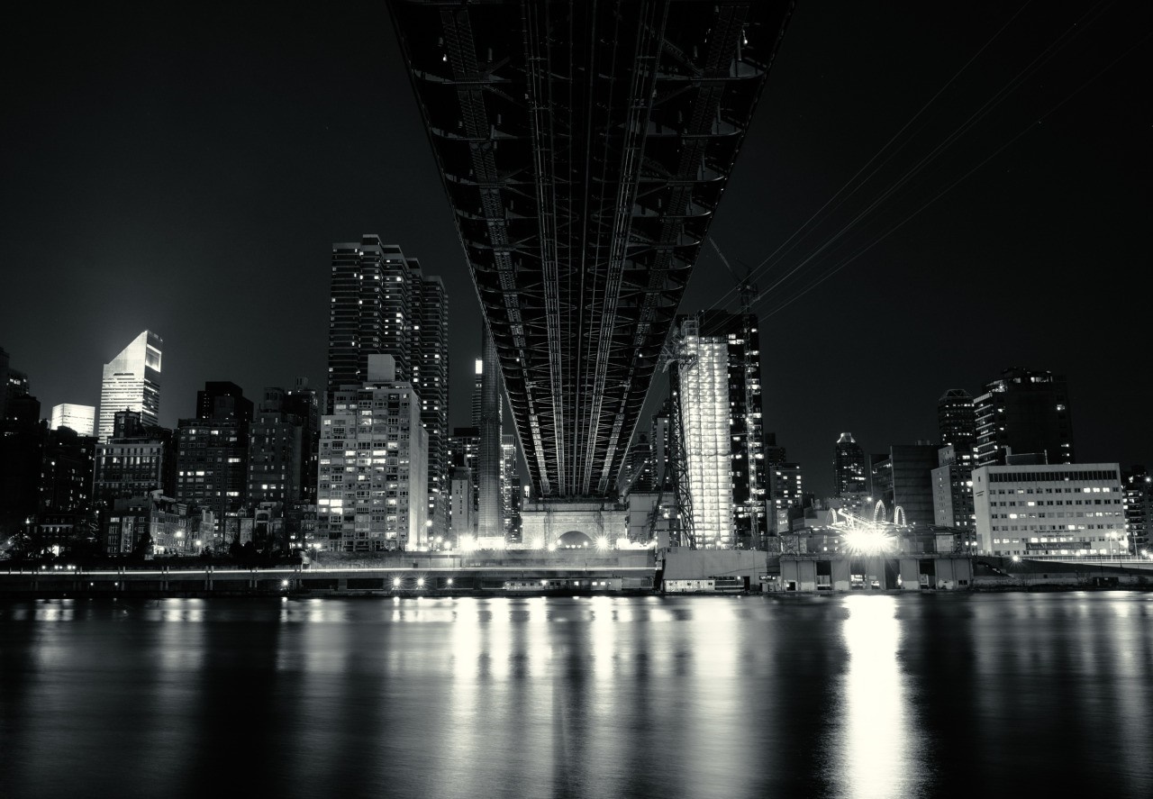 New York City Skyline Under a Bridge at Night HD Wallpaper