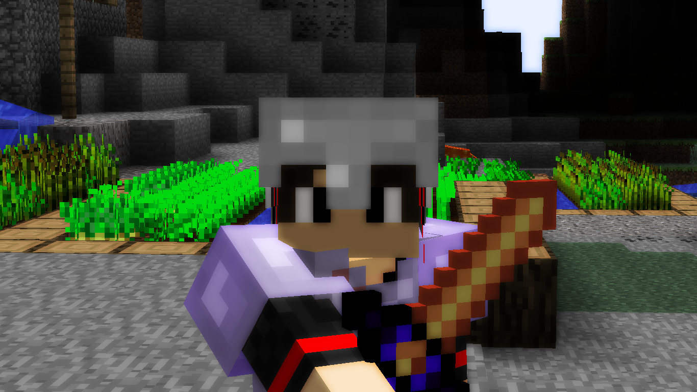 Minecraft character holding a sword in a garden HD Wallpaper