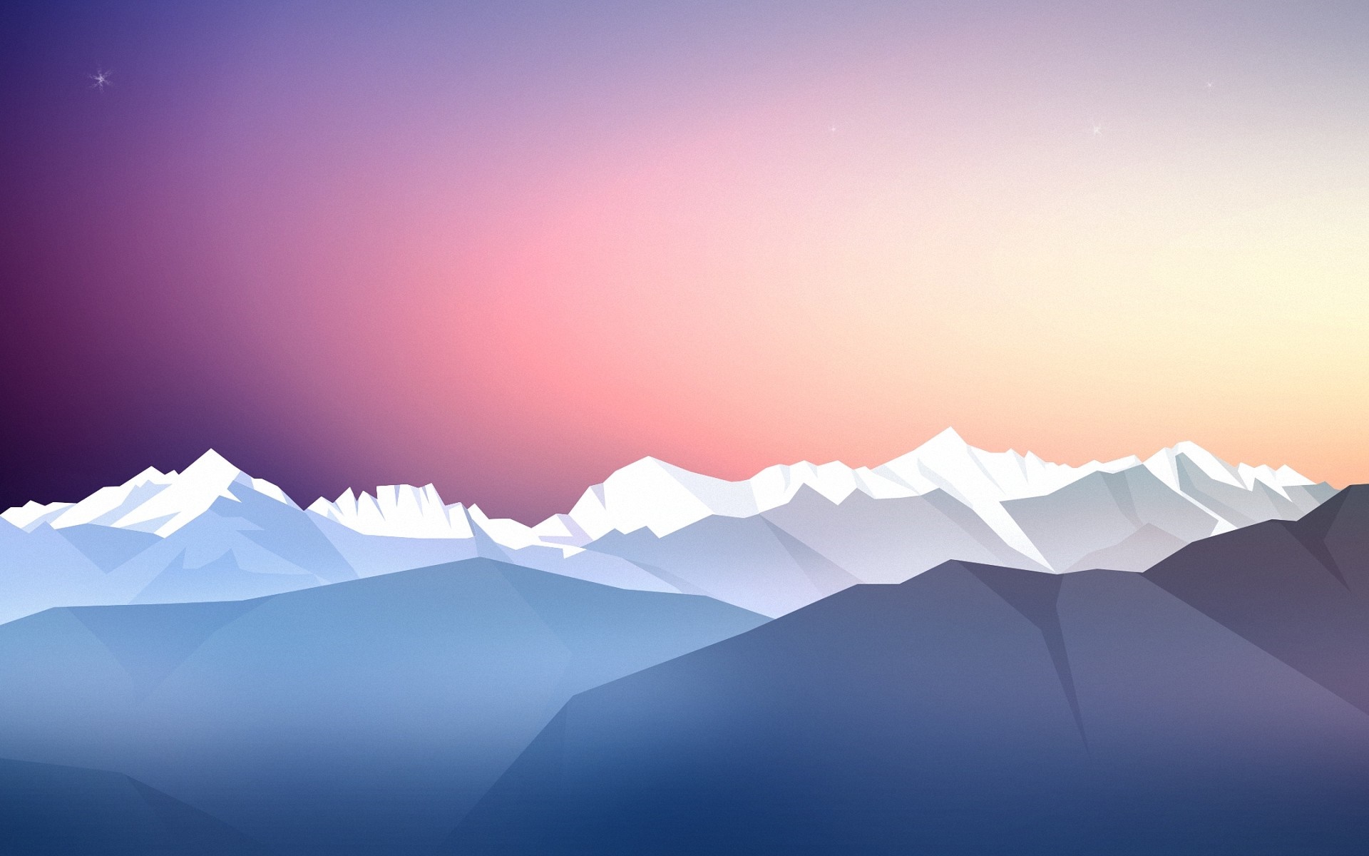 Abstract mountain range at sunrise with starry sky HD Wallpaper