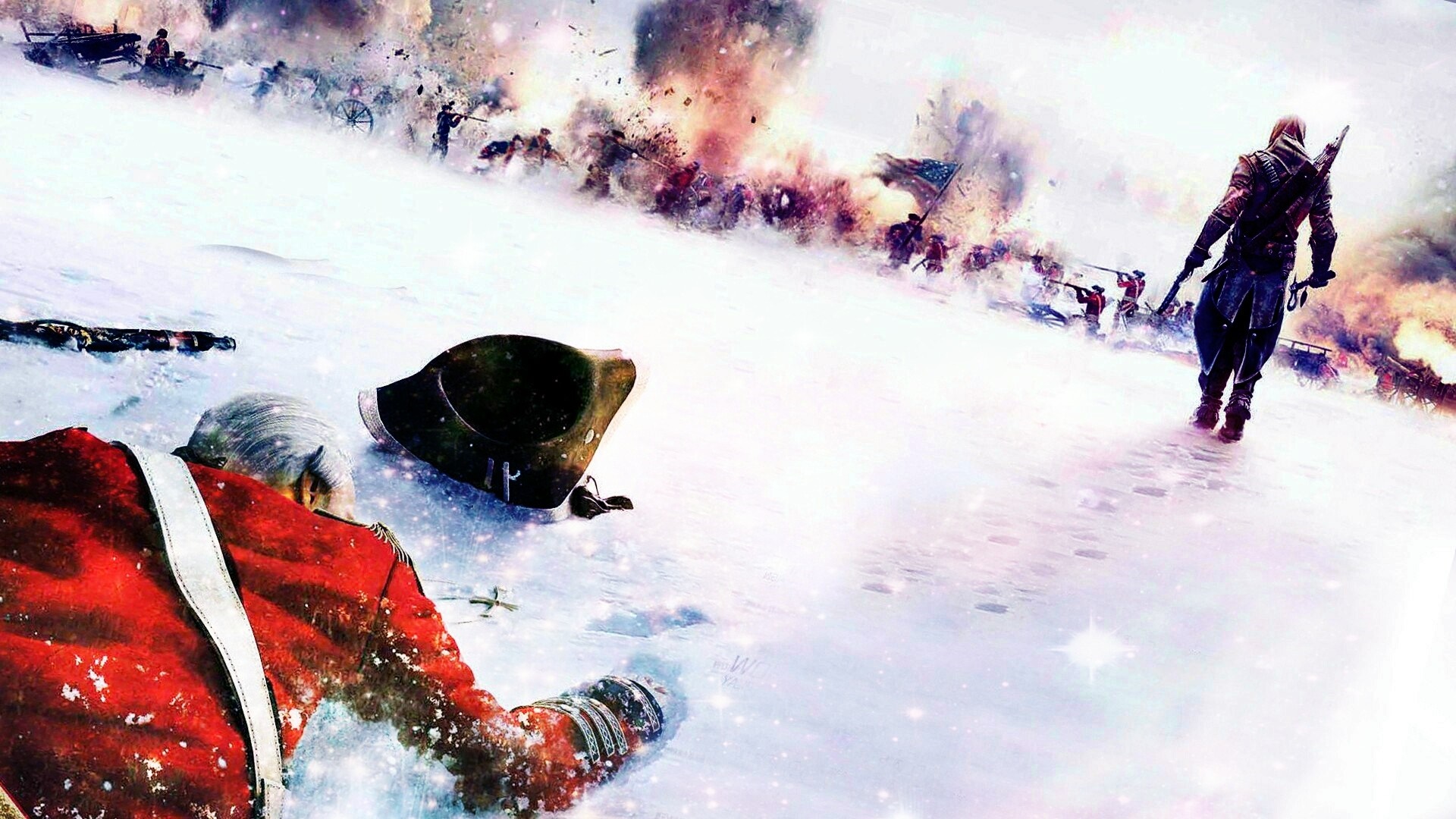 Assassin's Creed III Connor in a snowy battle HD Wallpaper