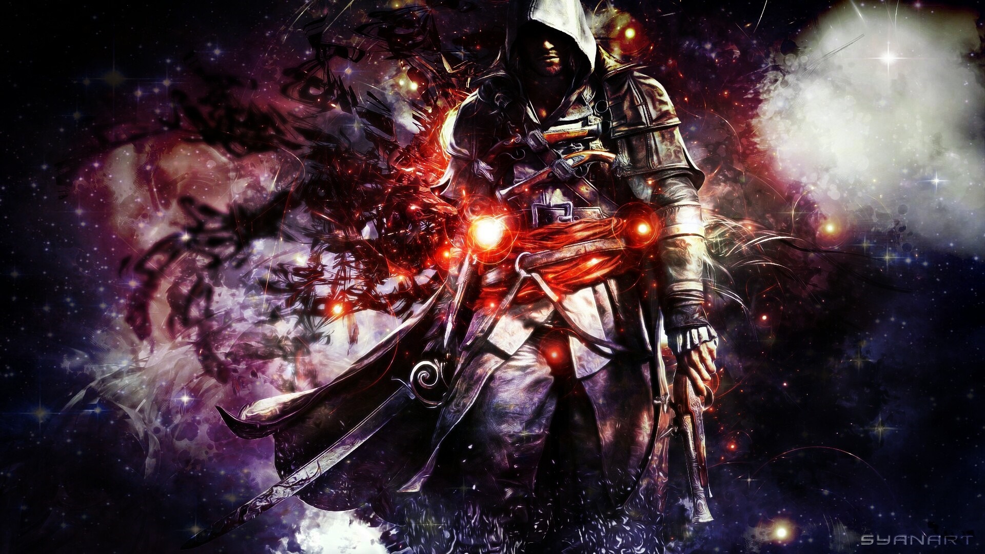 Assassin's Creed character in space with special effects HD Wallpaper