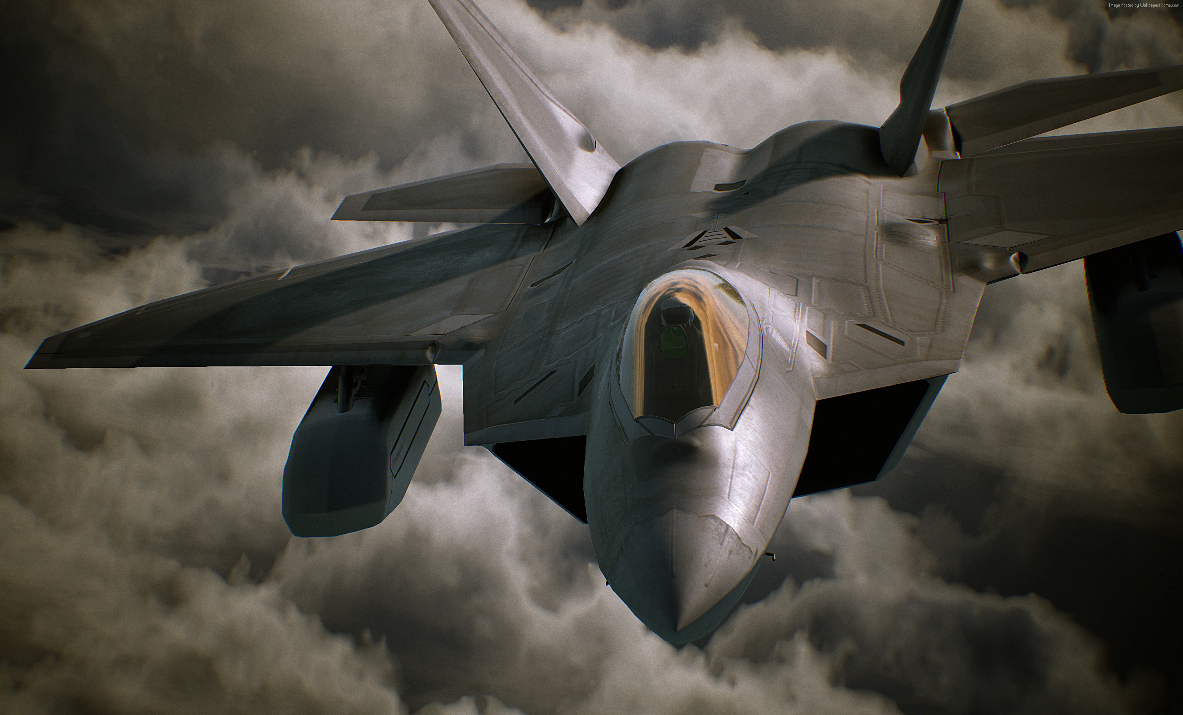 Fighter jet flying through clouds HD Wallpaper