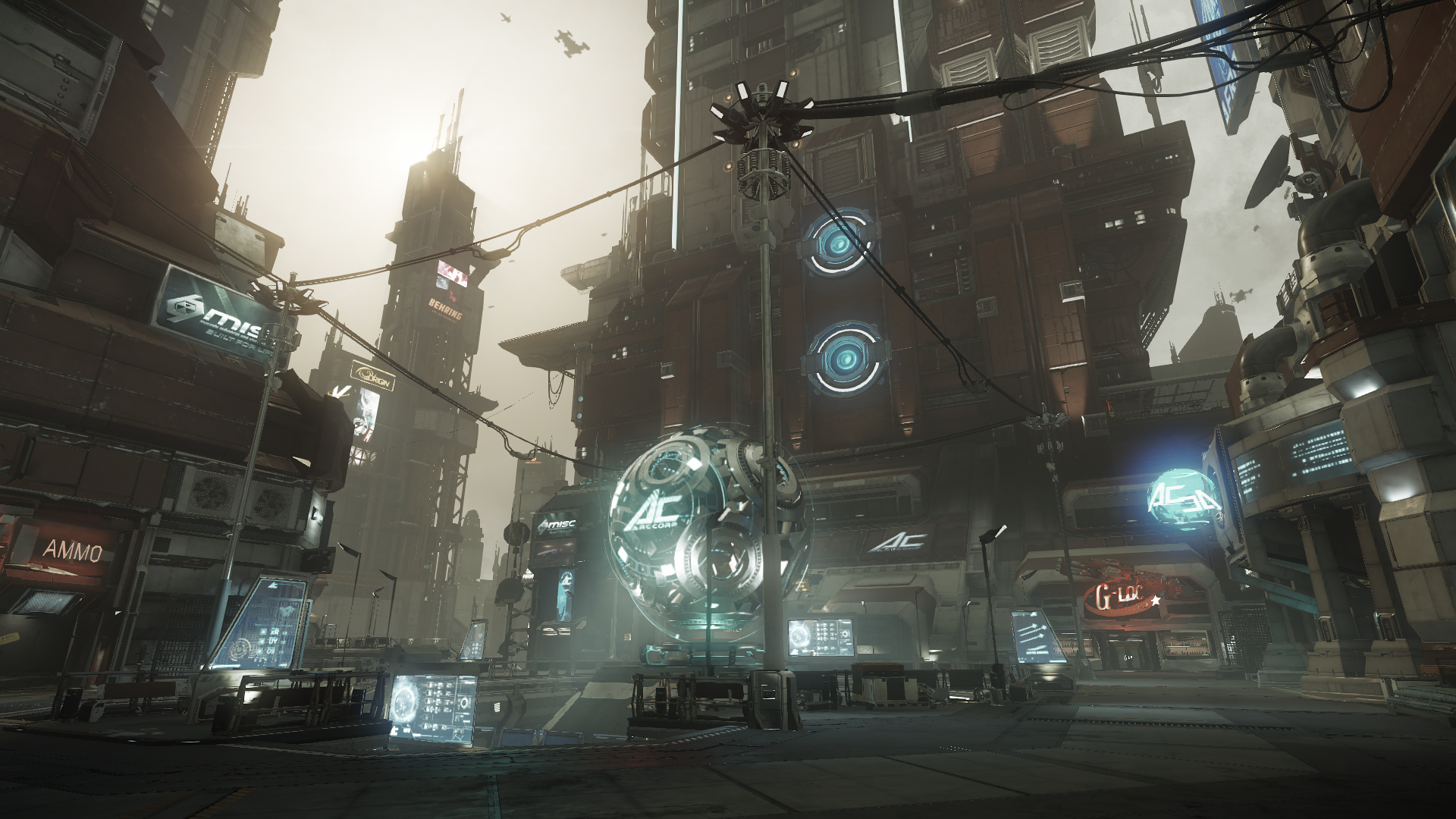 Star Citizen AC futuristic cityscape with glowing sphere HD Wallpaper