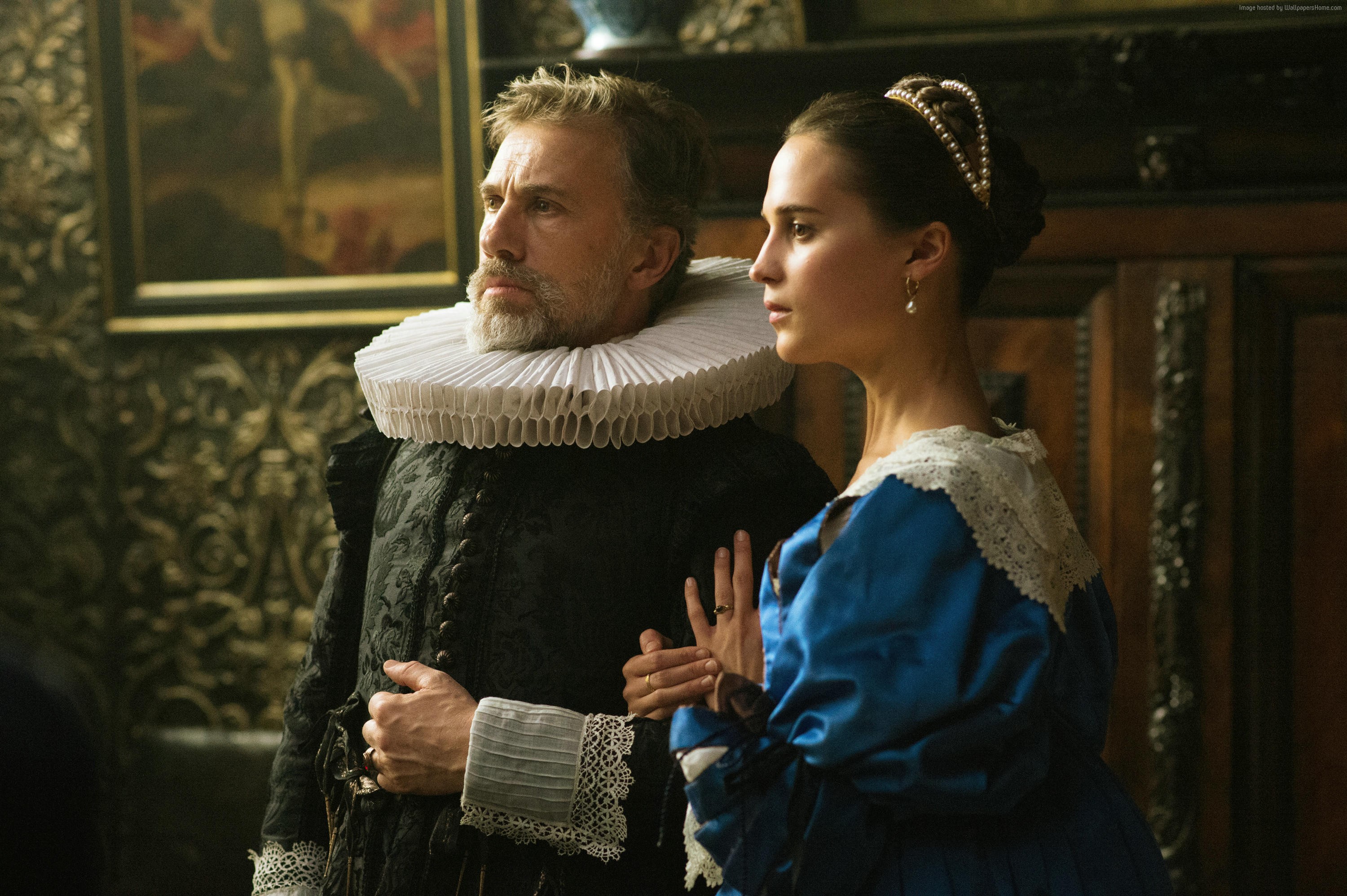 Christoph Waltz and Alicia Vikander in Tulip Fever HD Wallpaper