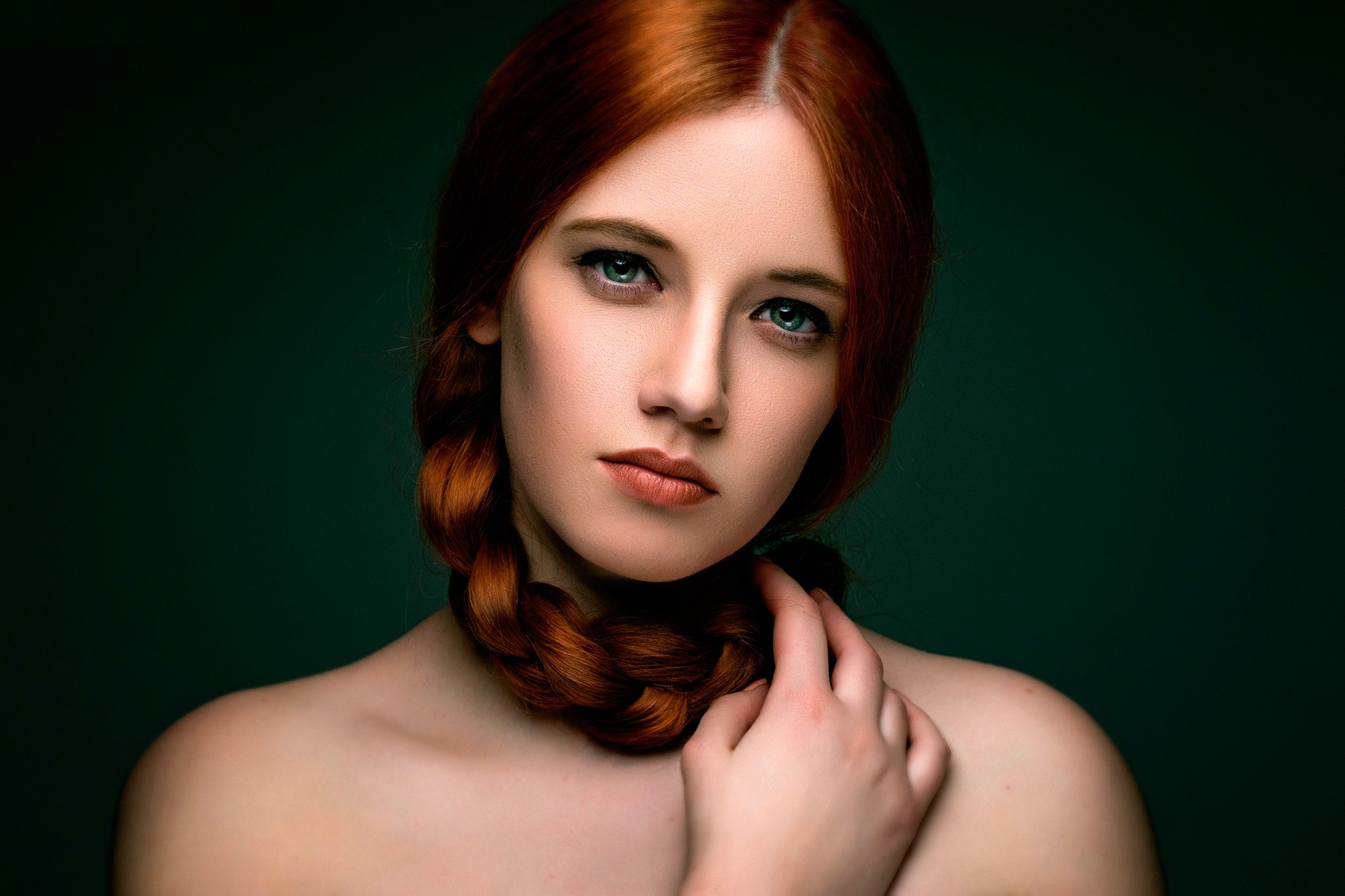 Portrait of a redhead woman with a braid HD Wallpaper