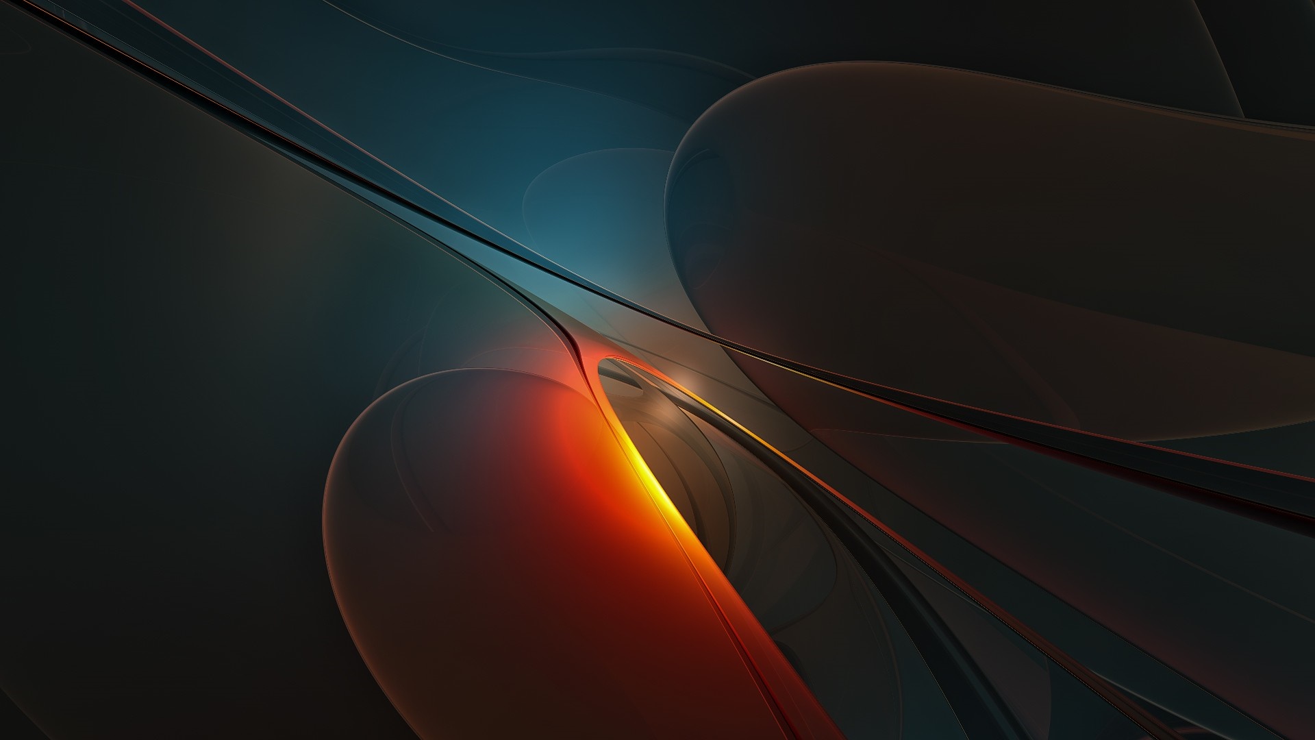Abstract dark shapes with glowing orange light HD Wallpaper