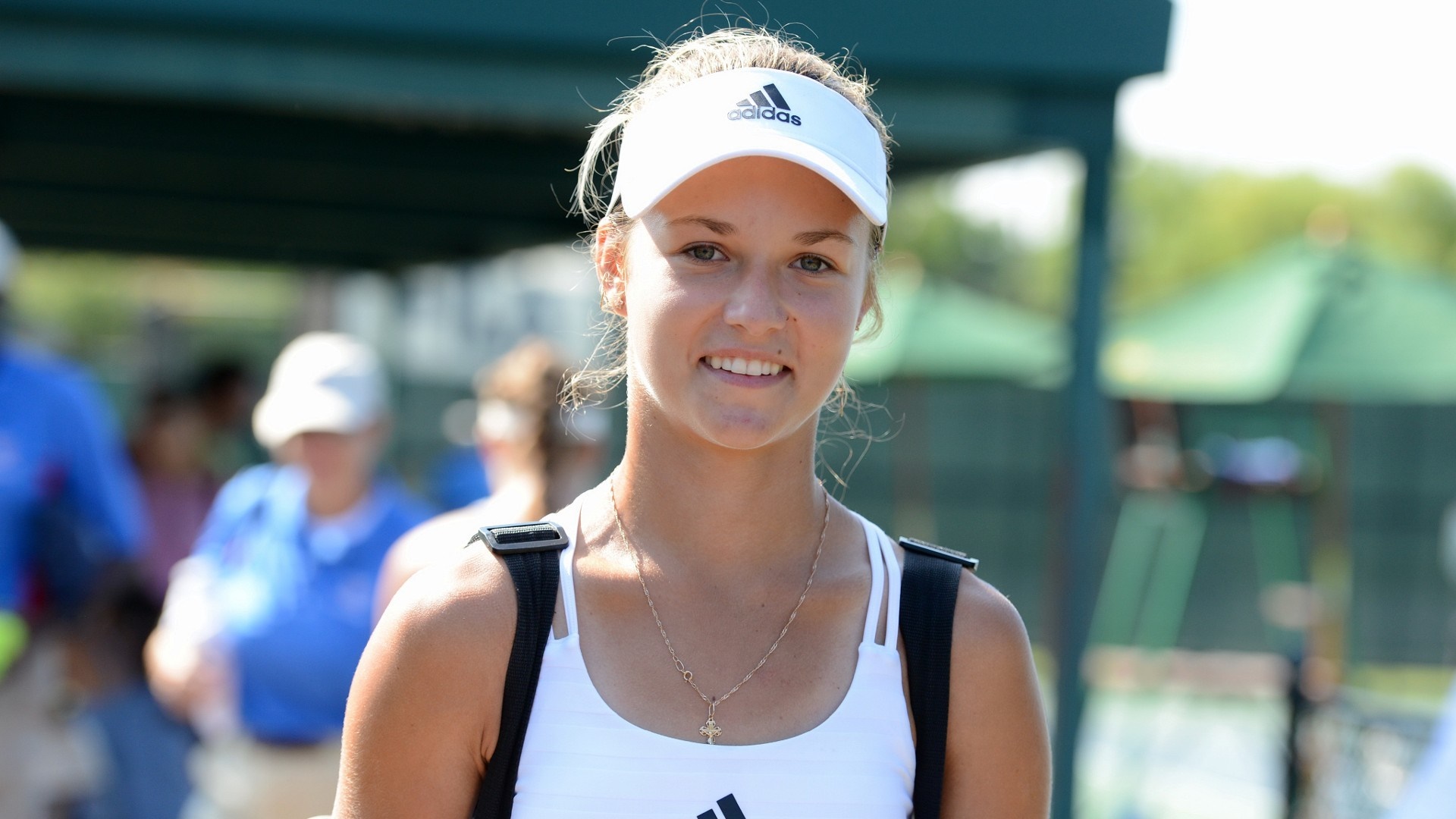 Anna Kalinskaya wearing Adidas visor and tennis outfit HD Wallpaper