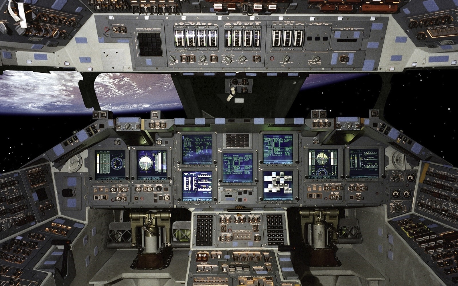 Space Shuttle Cockpit with Earth View HD Wallpaper