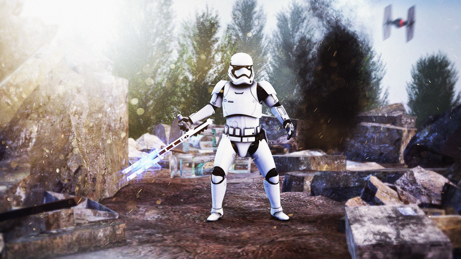 Stormtrooper with lightsaber from Star Wars HD Wallpaper