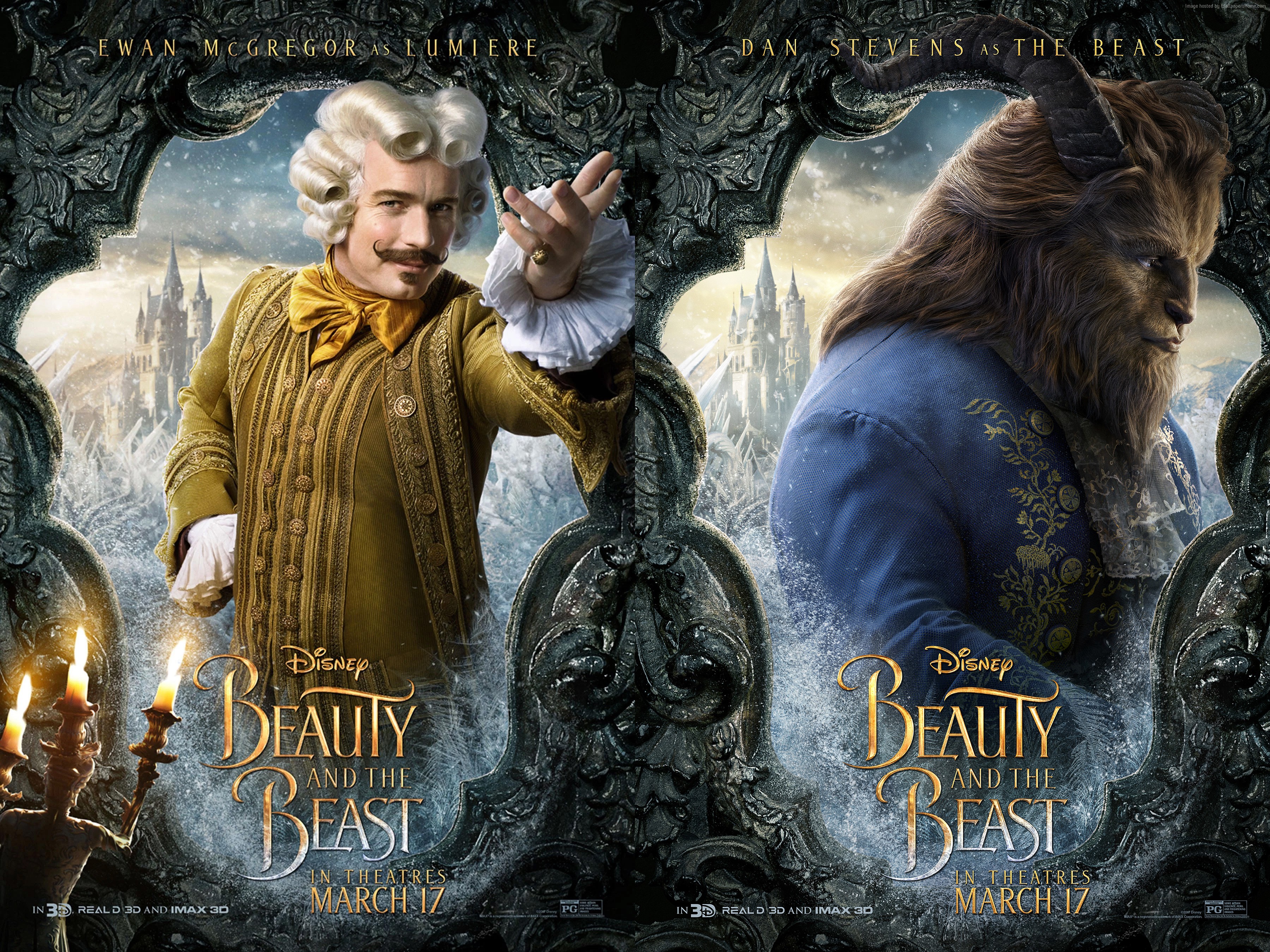 Beauty and the Beast movie poster with Lumiere and the Beast HD Wallpaper