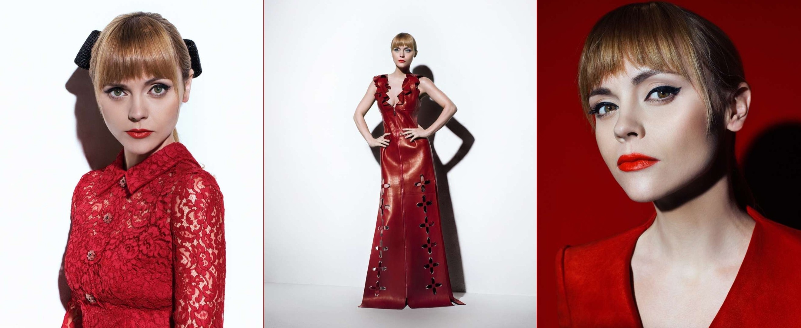 Christina Ricci in red lace dress and gown HD Wallpaper