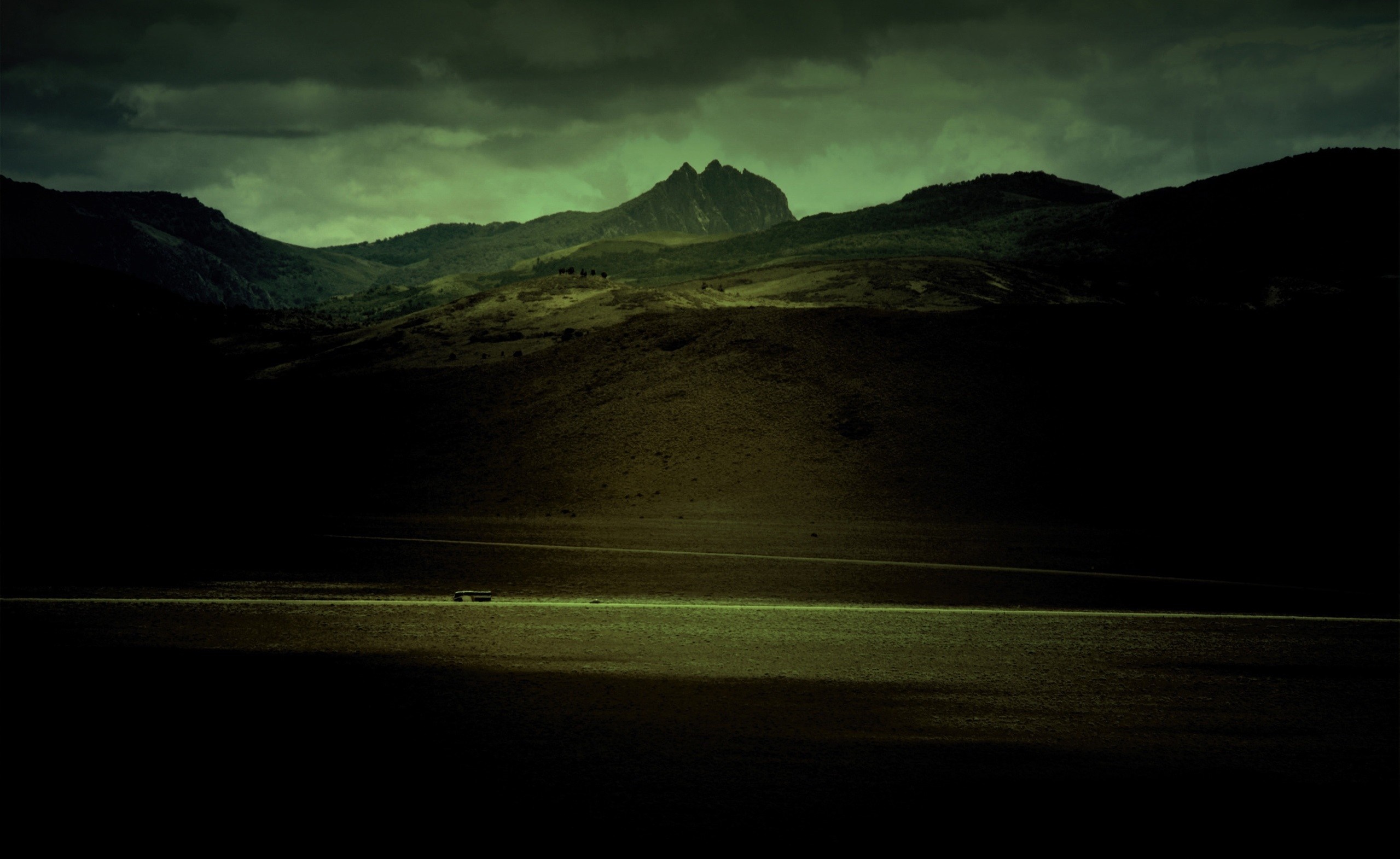 Dark landscape with mountains and a lake HD Wallpaper