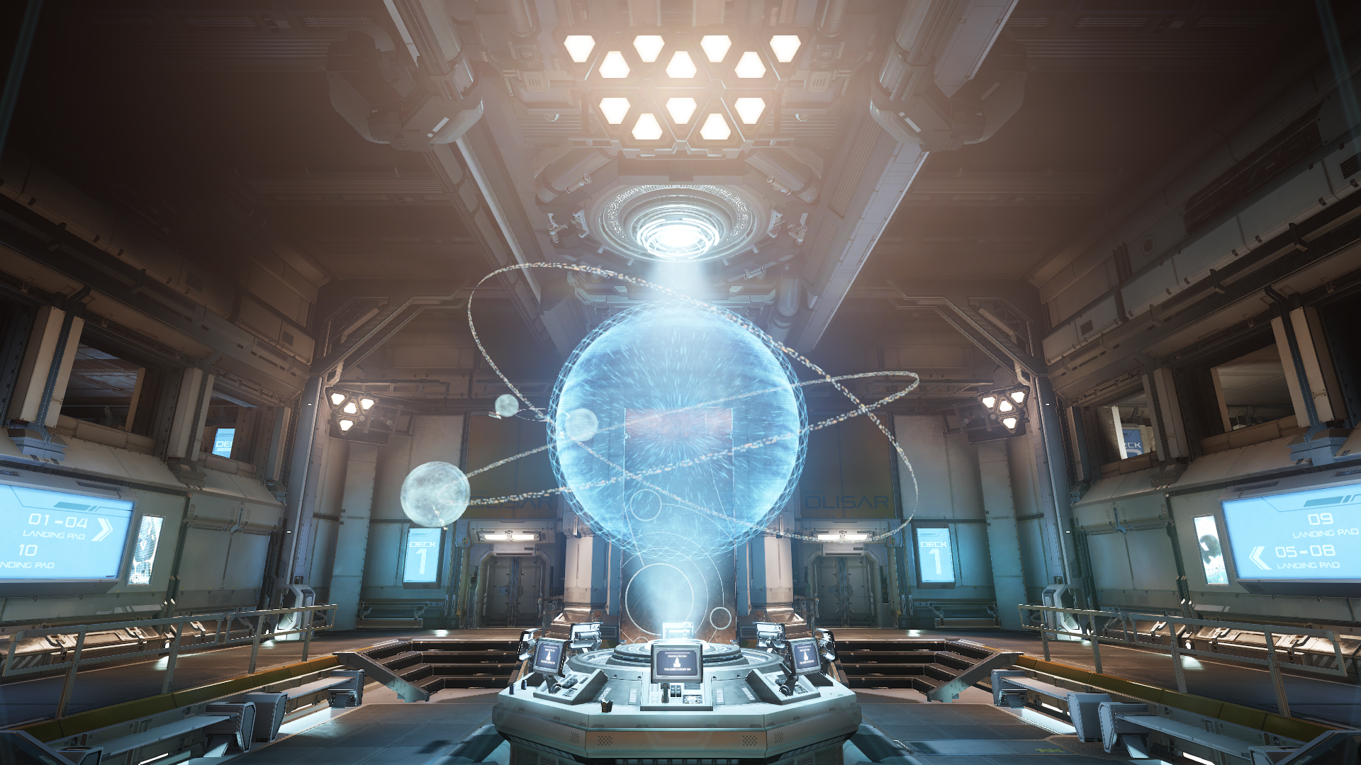 Star Citizen holographic display in a futuristic control room HD Wallpaper