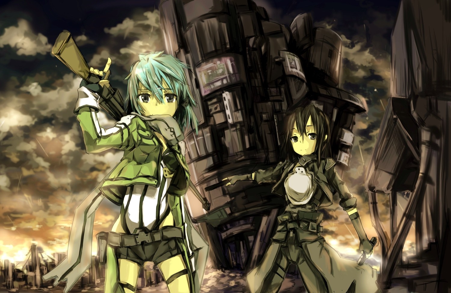 Asada Shino and Kirito from Sword Art Online HD Wallpaper
