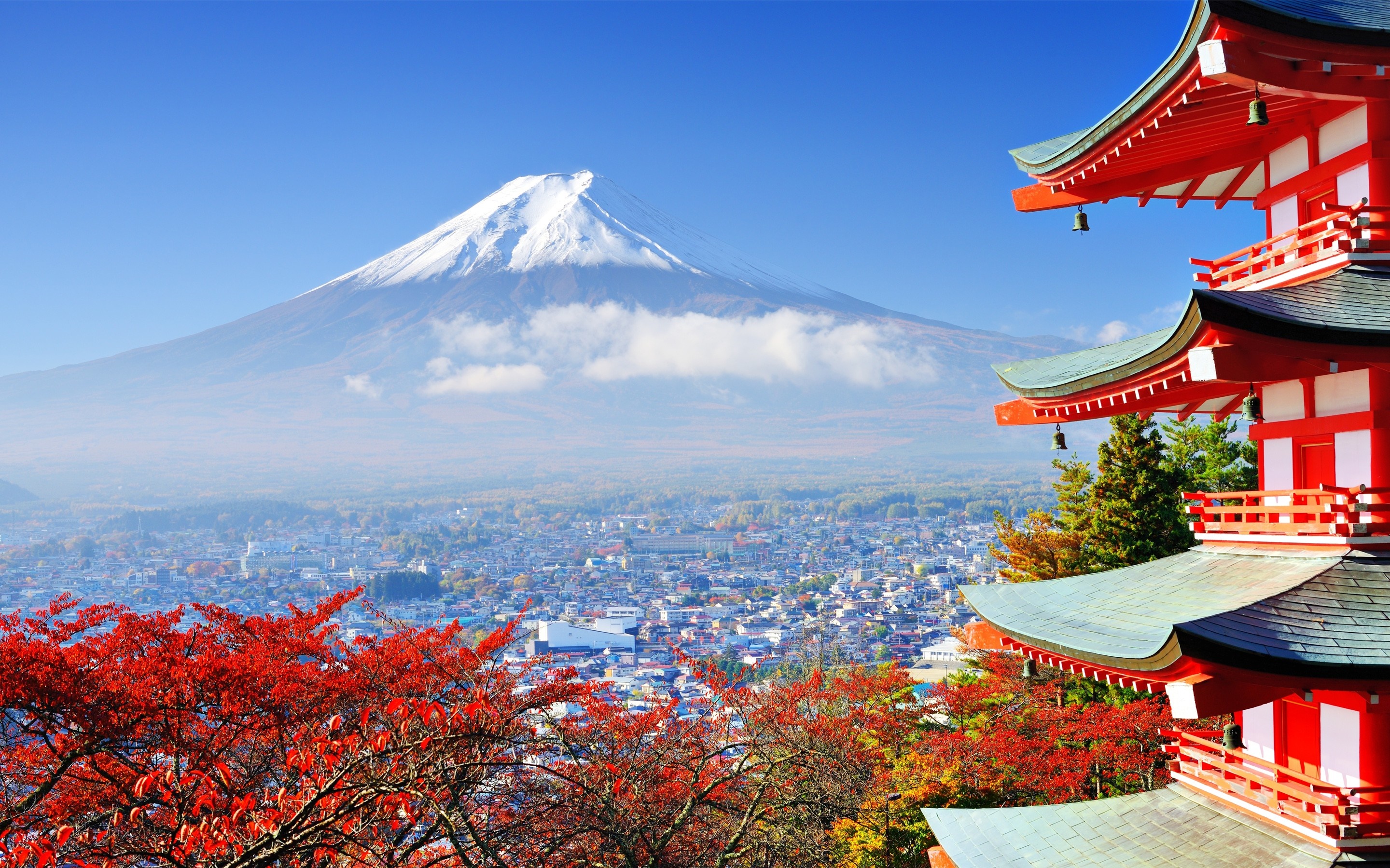 Mount Fuji and Chureito Pagoda in Autumn HD Wallpaper