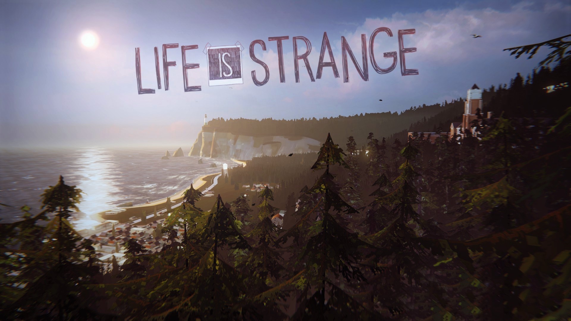 Life is Strange title over Arcadia Bay coast HD Wallpaper