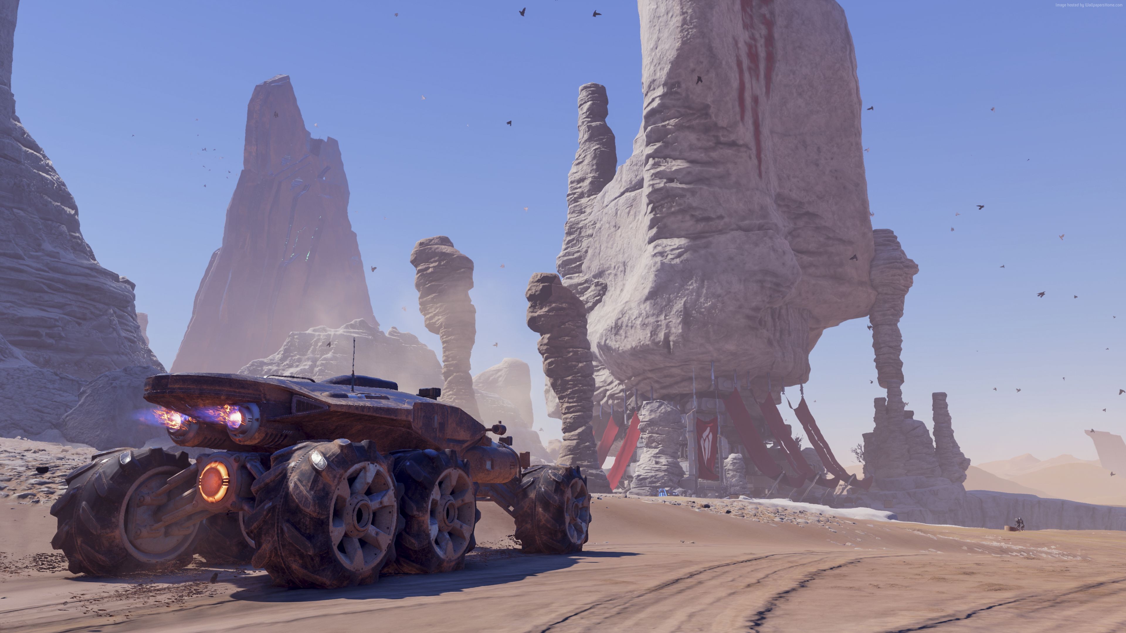 Mass Effect: Andromeda rover in a rocky desert landscape HD Wallpaper