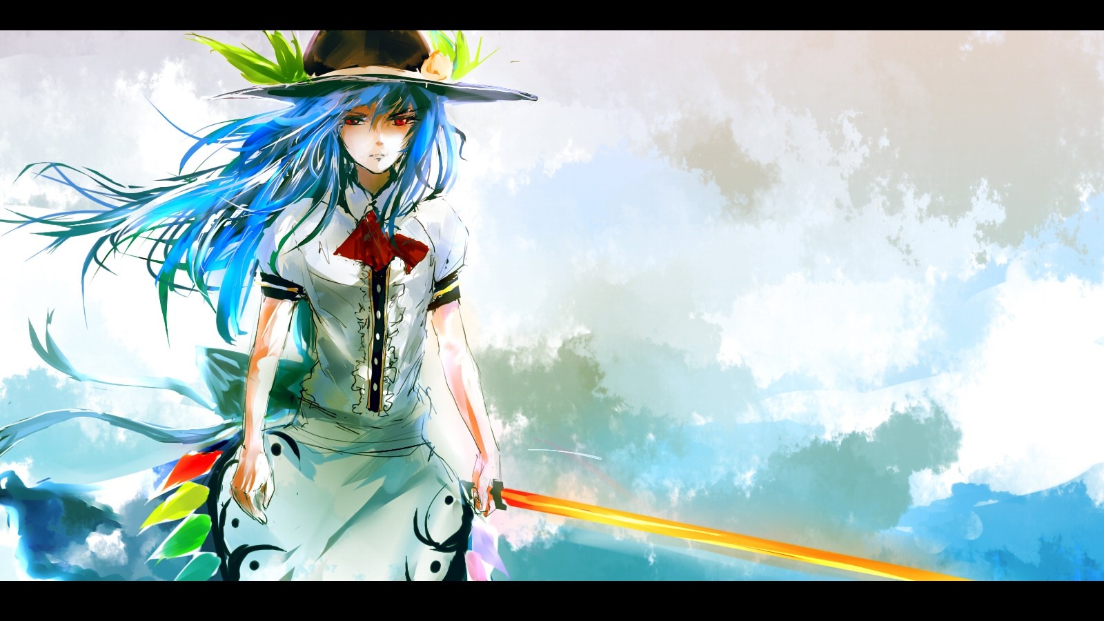 Hinanawi Tenshi from Touhou with a sword HD Wallpaper