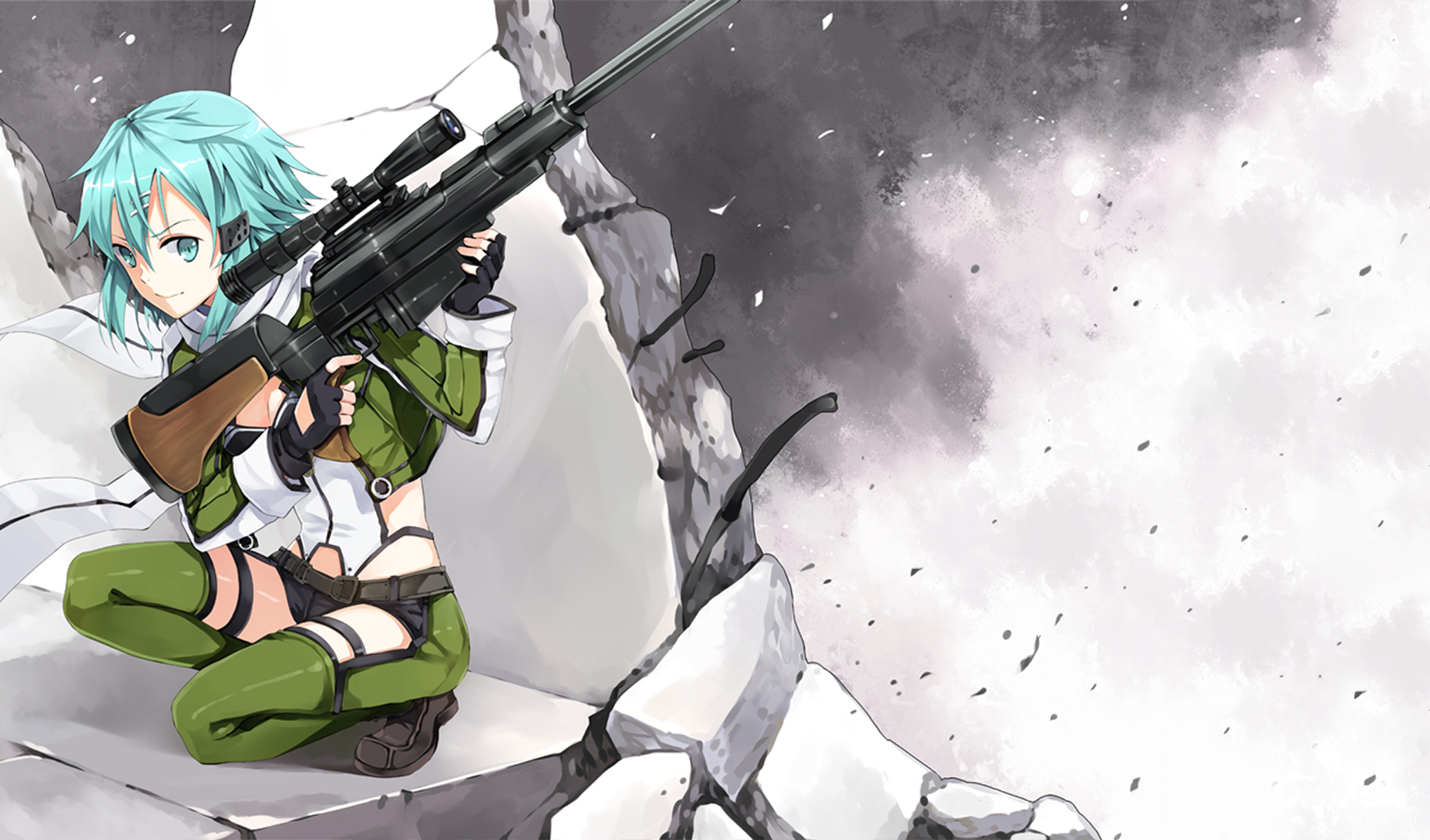 Asada Shino from Sword Art Online with sniper rifle HD Wallpaper