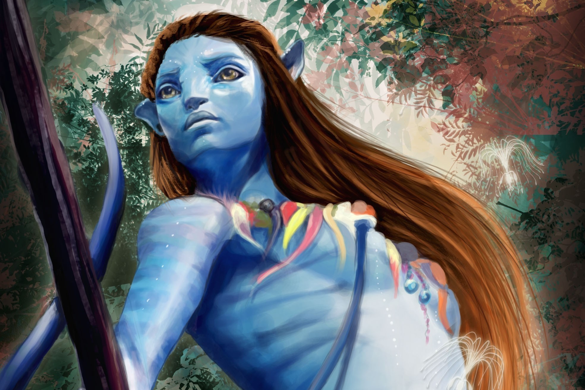 Neytiri from Avatar in a forest HD Wallpaper