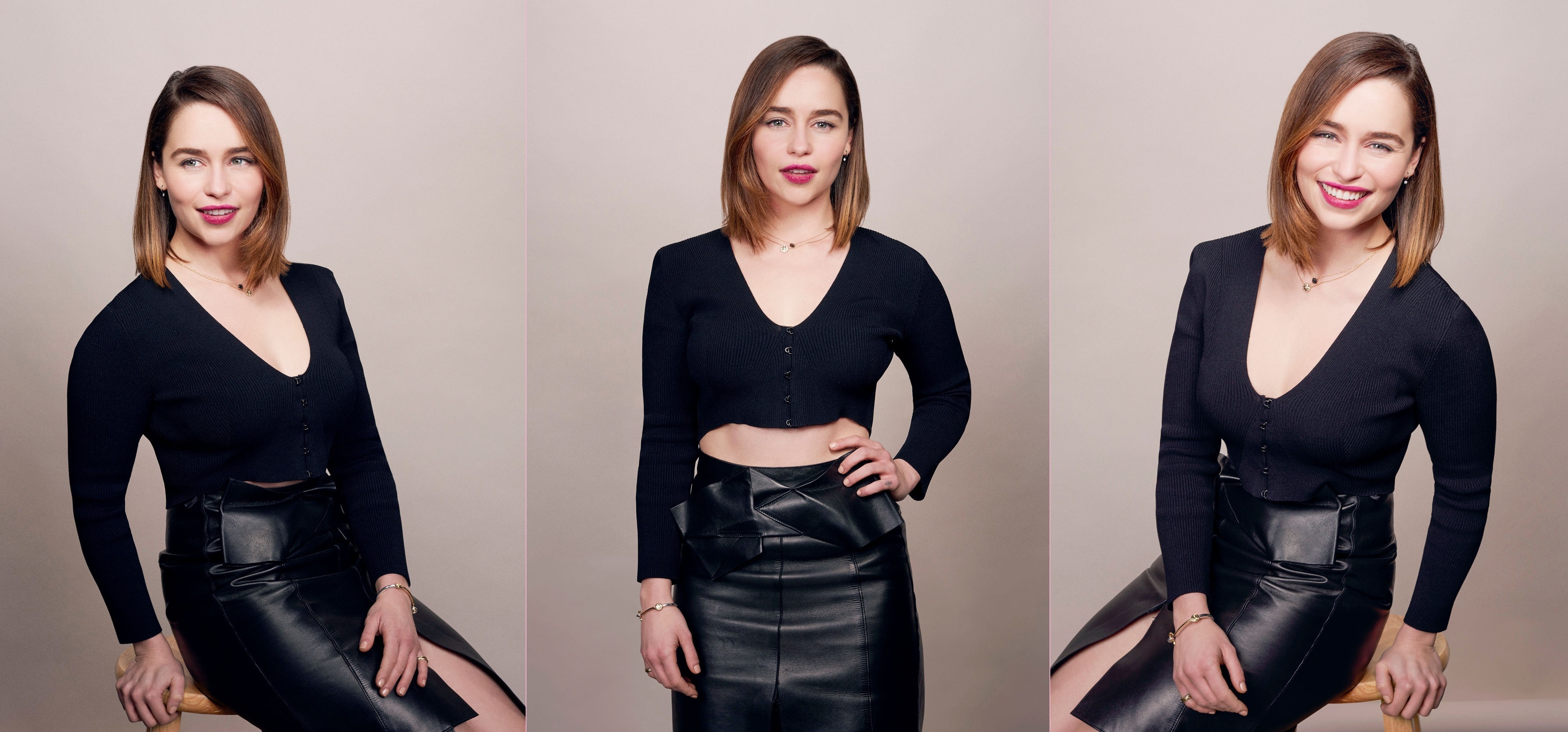 Emilia Clarke in a black outfit HD Wallpaper