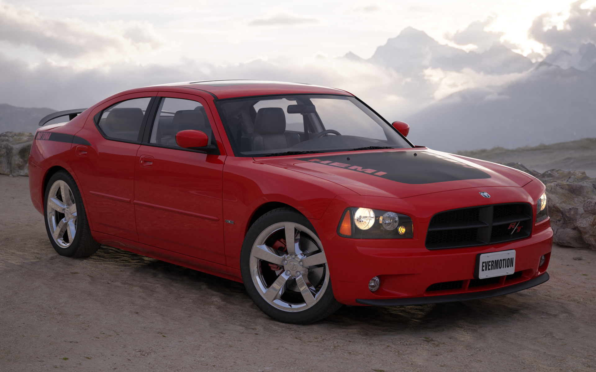 Red Dodge Charger R/T with HEMI stripe HD Wallpaper