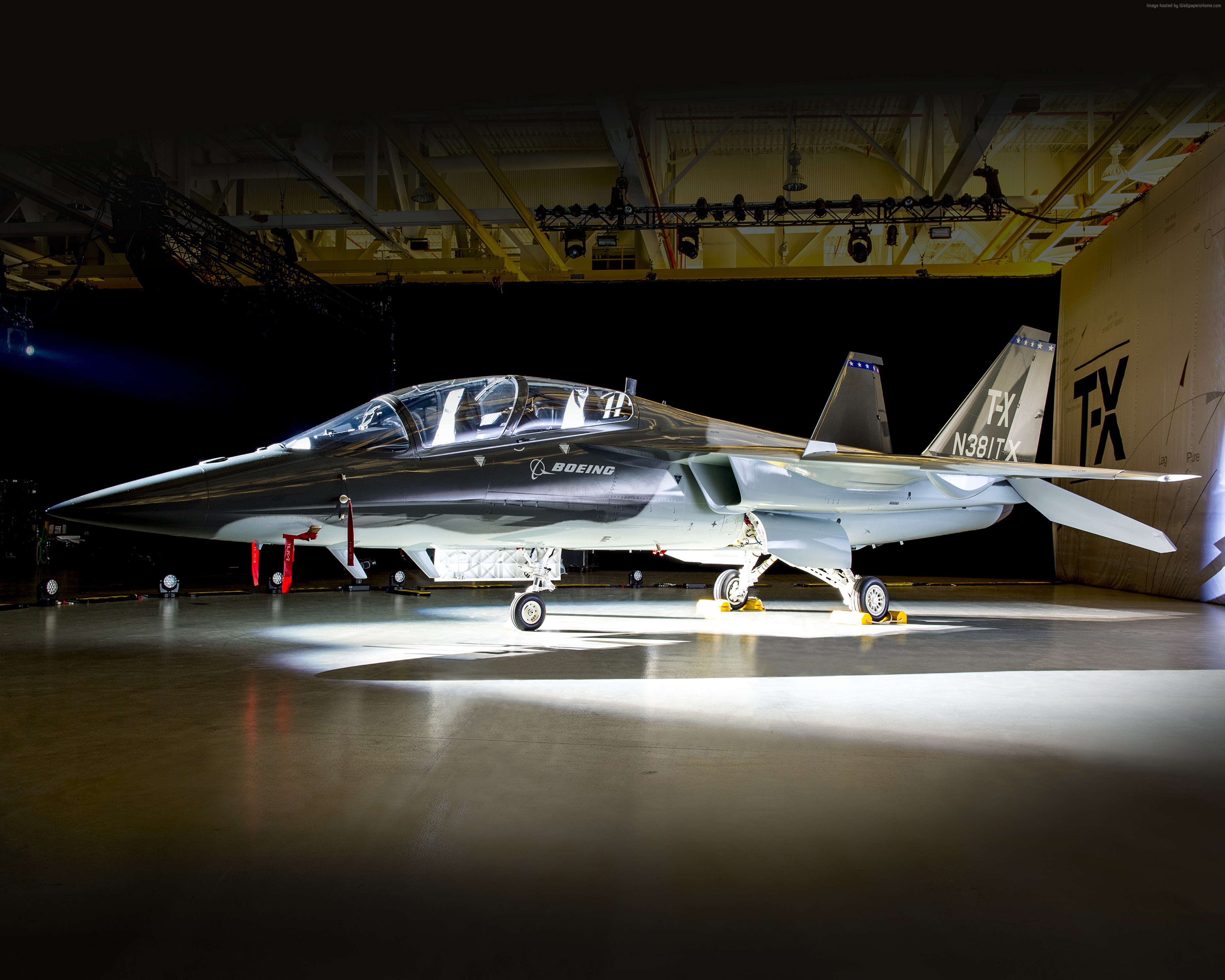 Boeing T-X N381TX aircraft in hangar HD Wallpaper