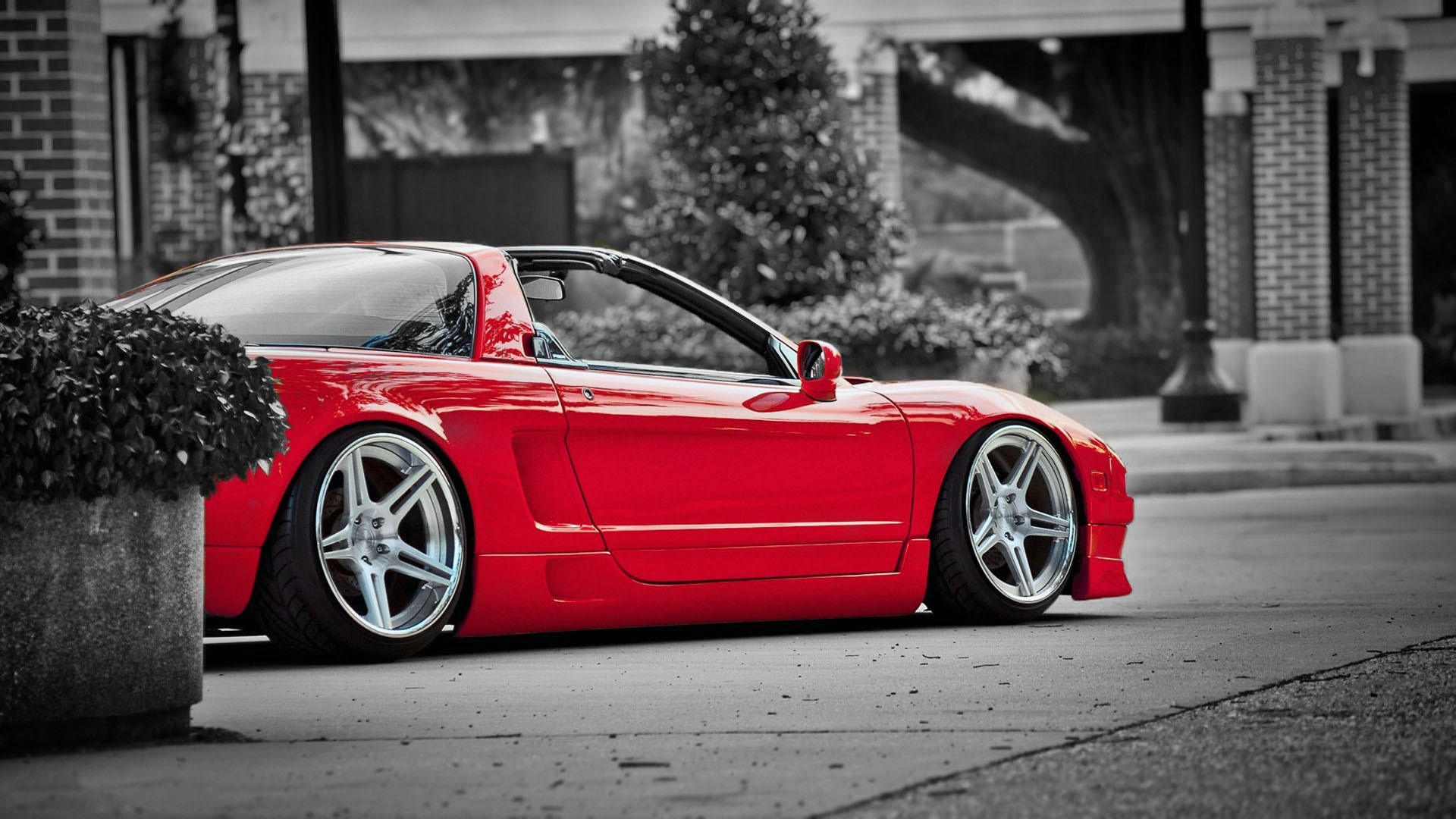 Red Acura NSX sports car with custom wheels HD Wallpaper