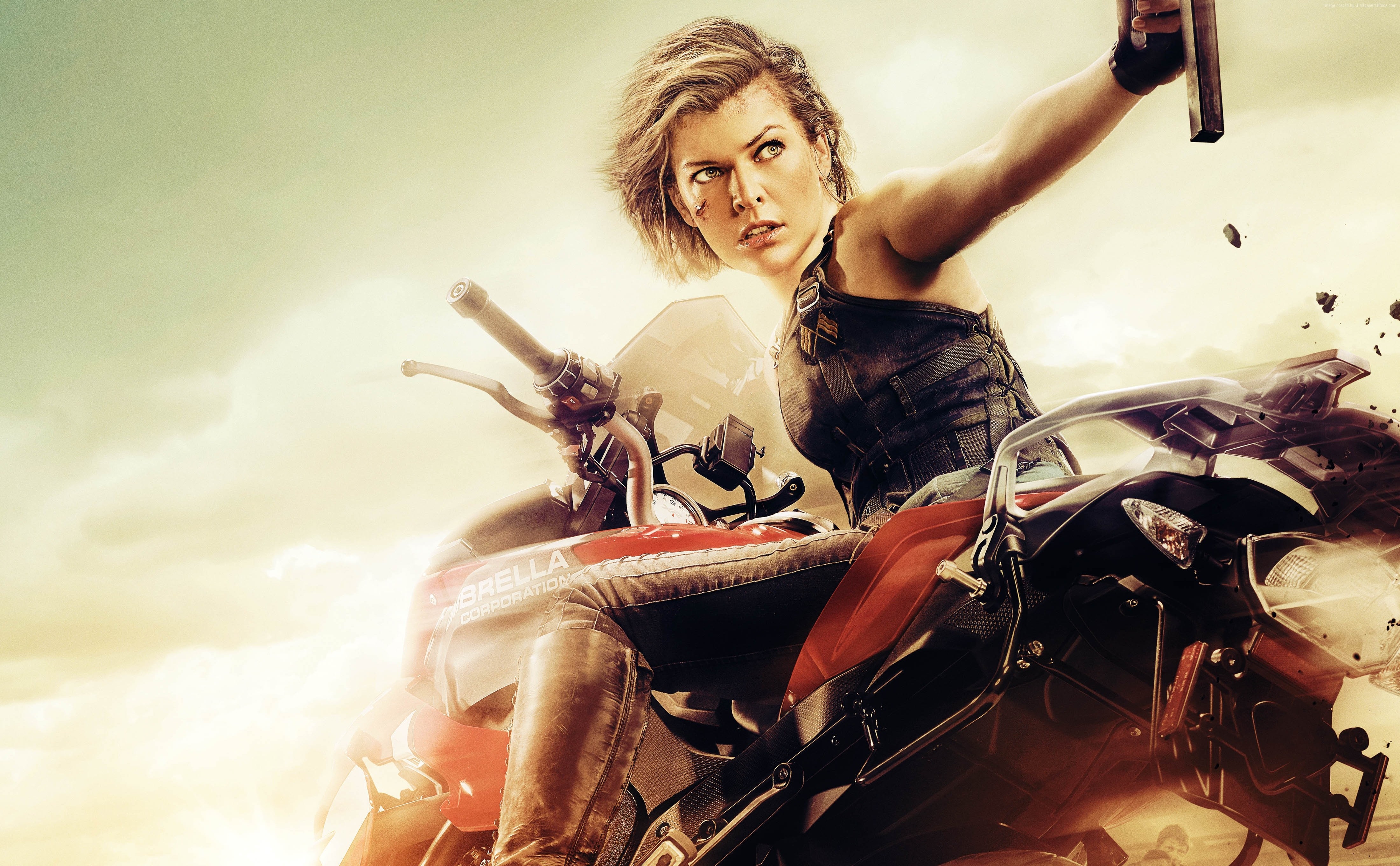 Alice from Resident Evil: The Final Chapter on a motorcycle HD Wallpaper