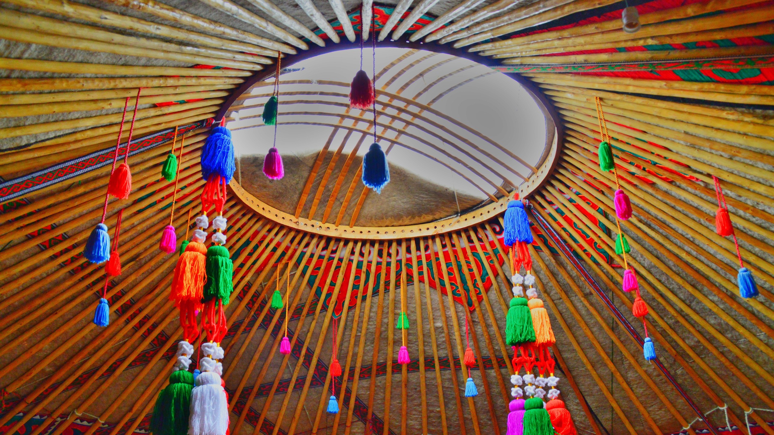Interior of a decorated yurt in Kyrgyzstan HD Wallpaper
