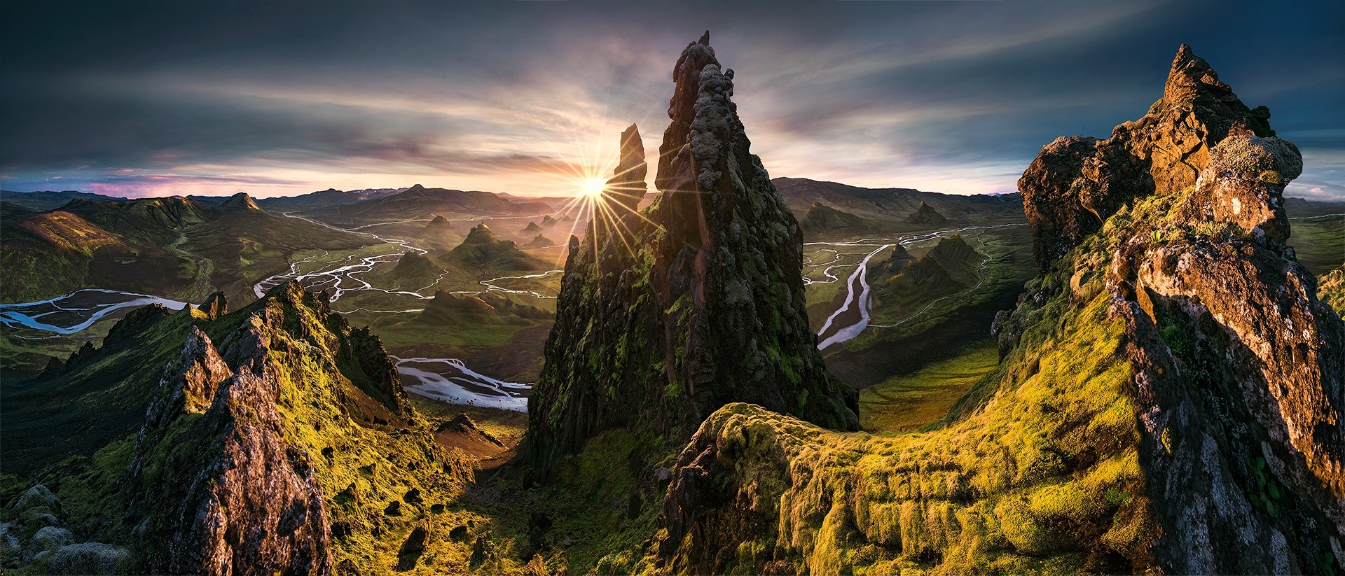 Panoramic mountain landscape at sunset in Iceland HD Wallpaper