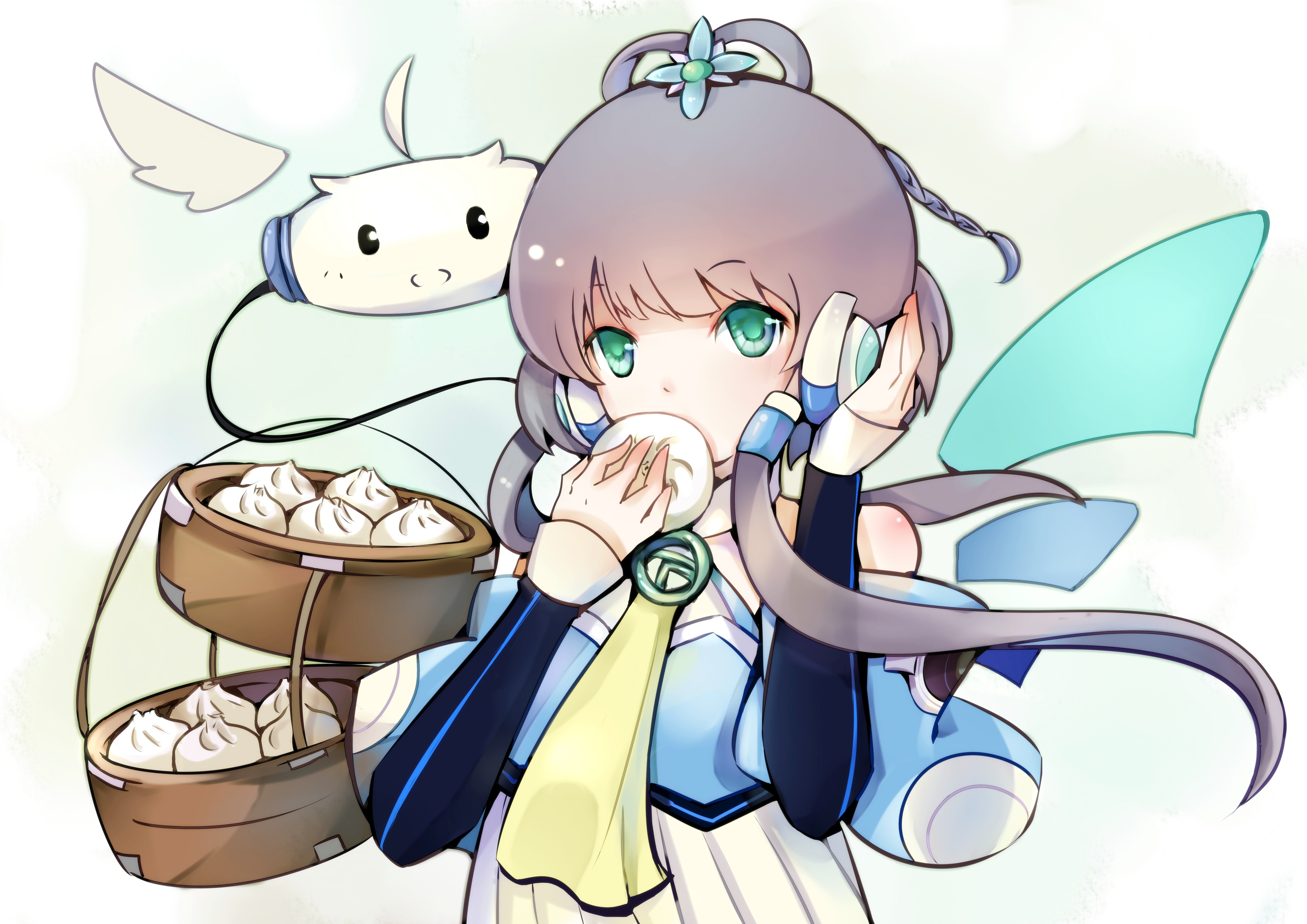 Luo Tianyi eating steamed buns with a companion HD Wallpaper