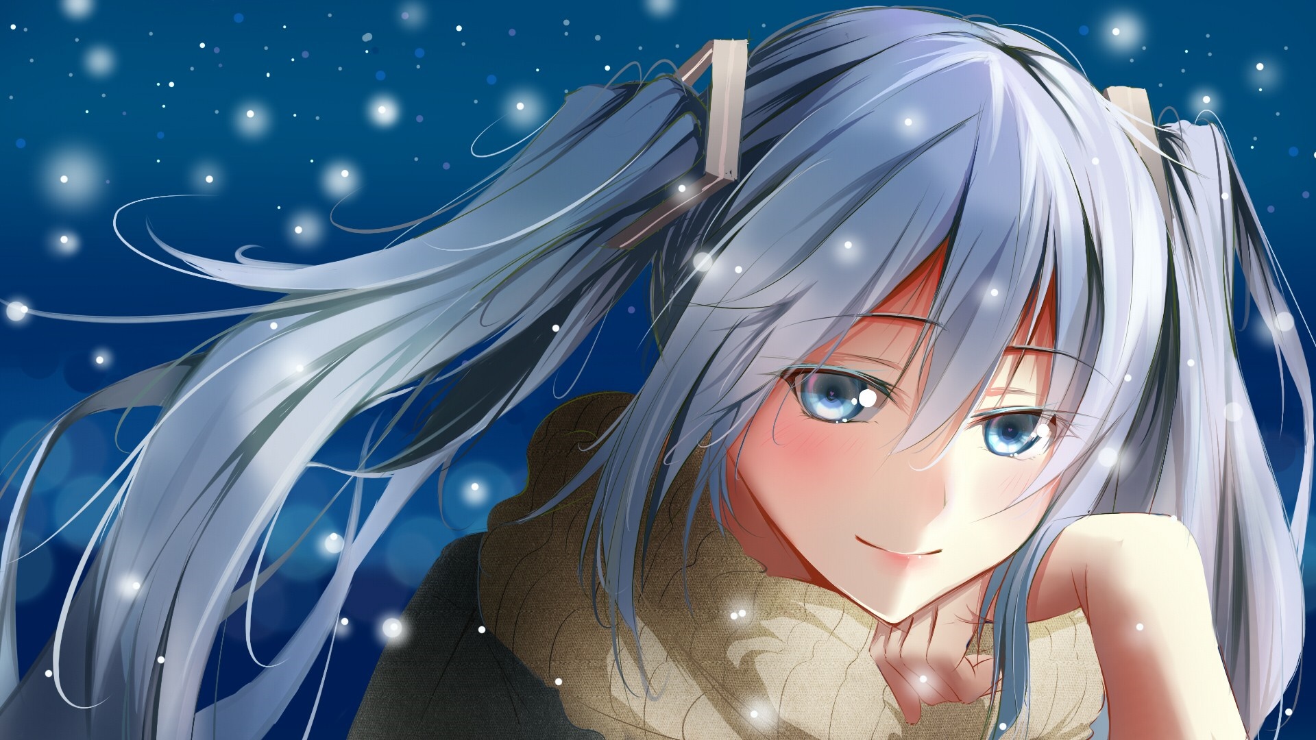 Hatsune Miku from Vocaloid in winter setting HD Wallpaper