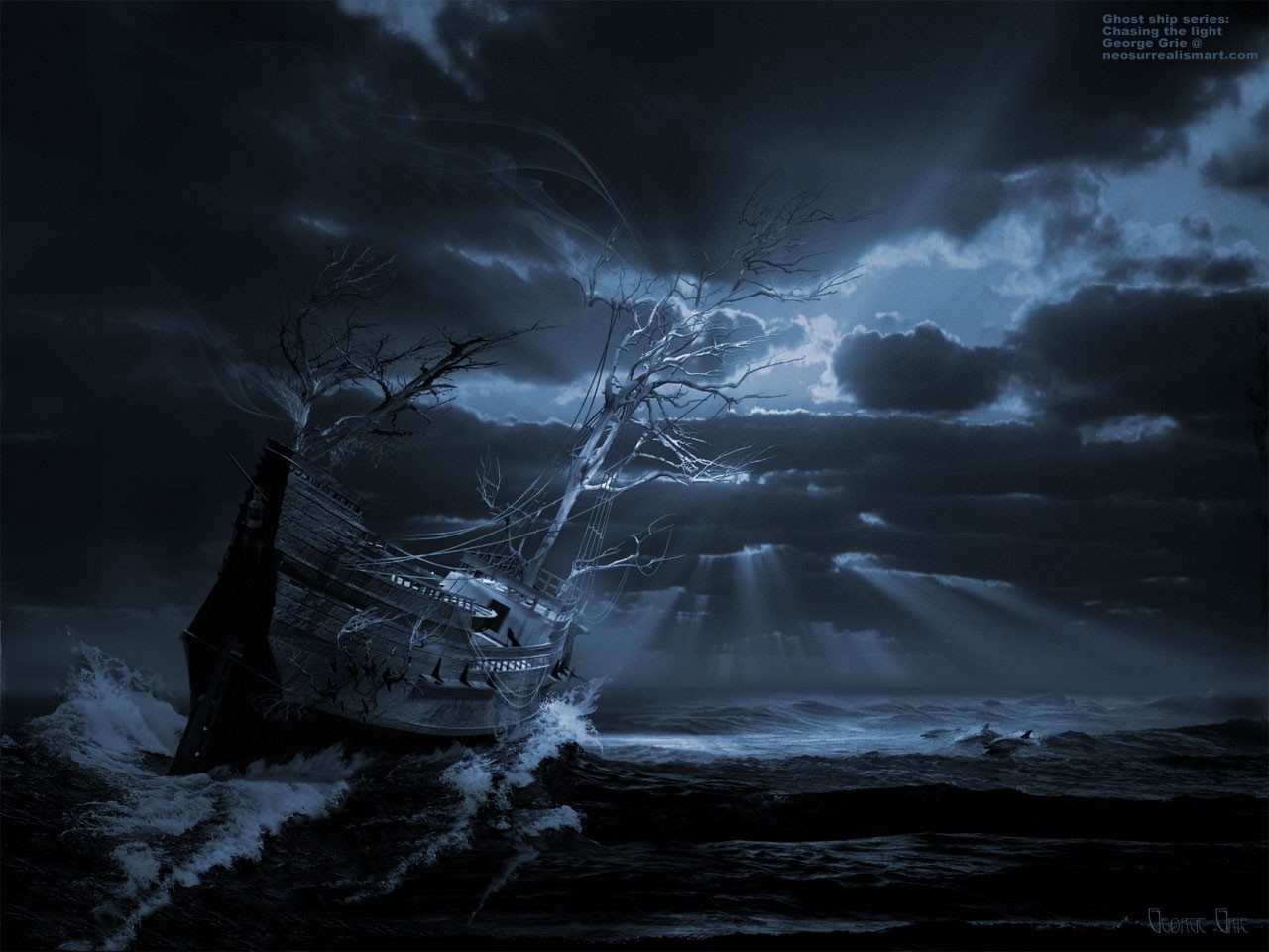Ghost ship Chasing the light by George Grie HD Wallpaper