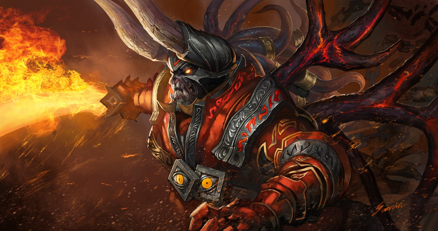 Doom from Dota 2 breathing fire HD Wallpaper