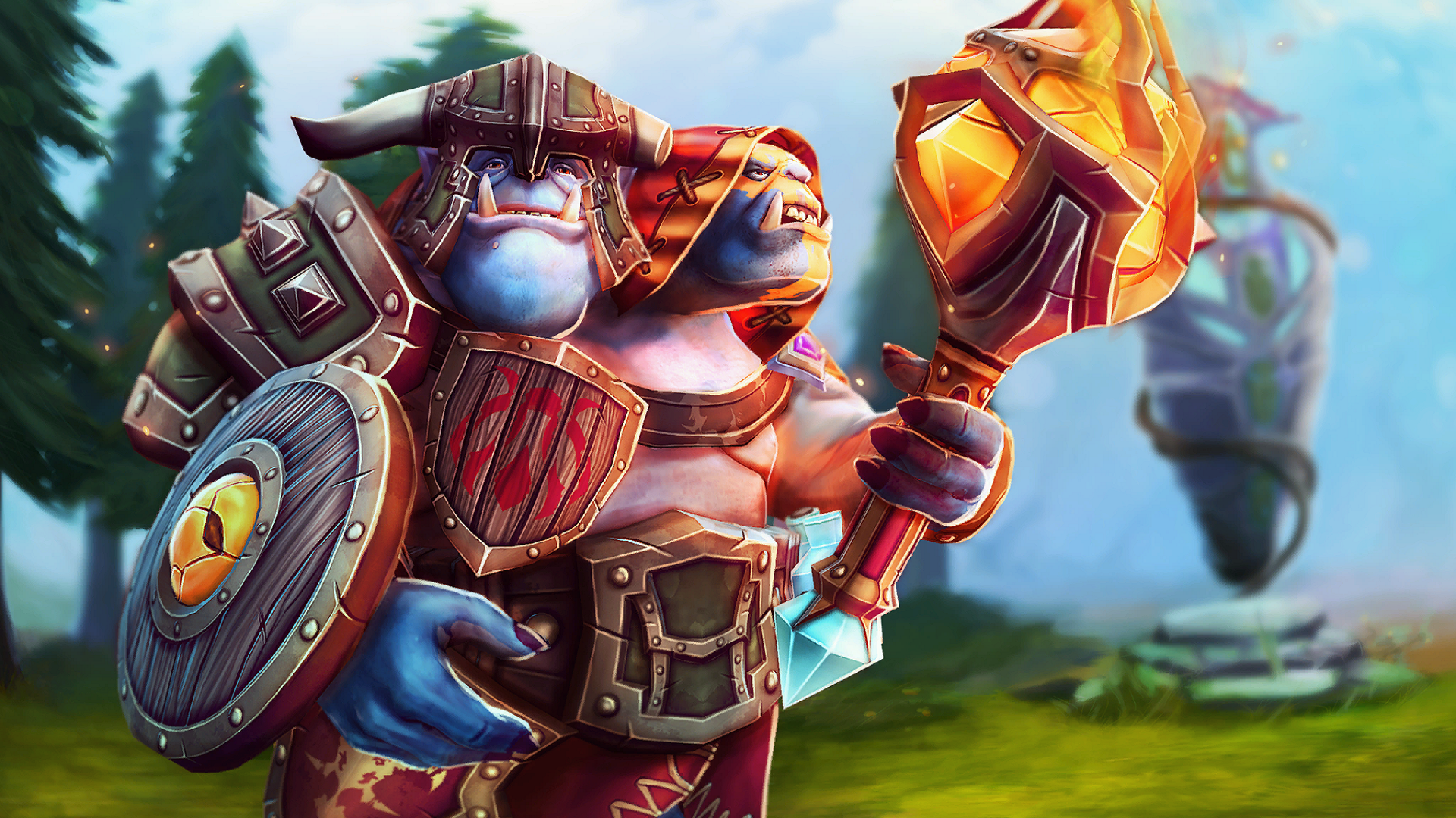Ogre Magi from Dota 2 holding a shield and mace HD Wallpaper