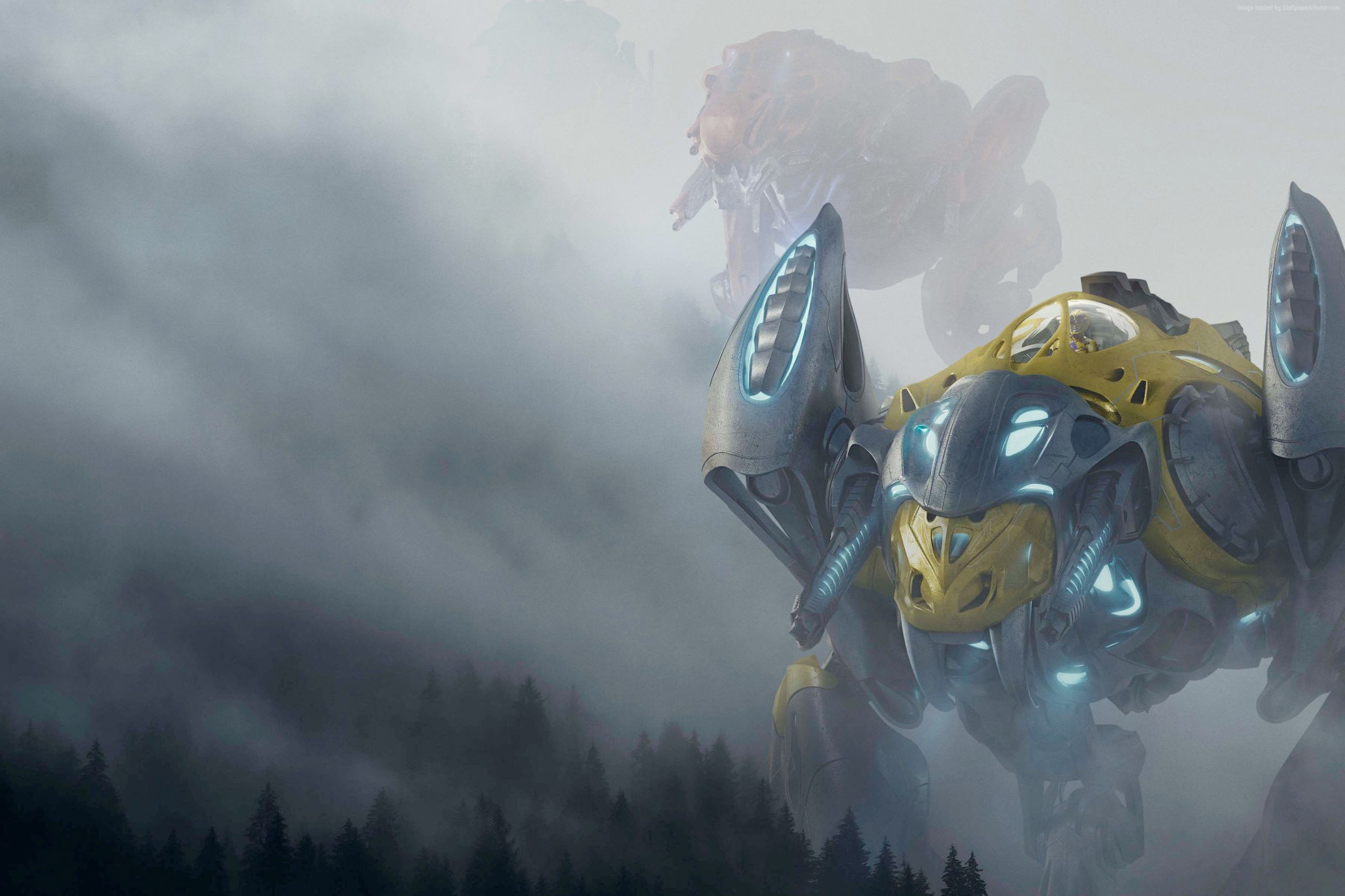Power Rangers Zords in a foggy forest HD Wallpaper