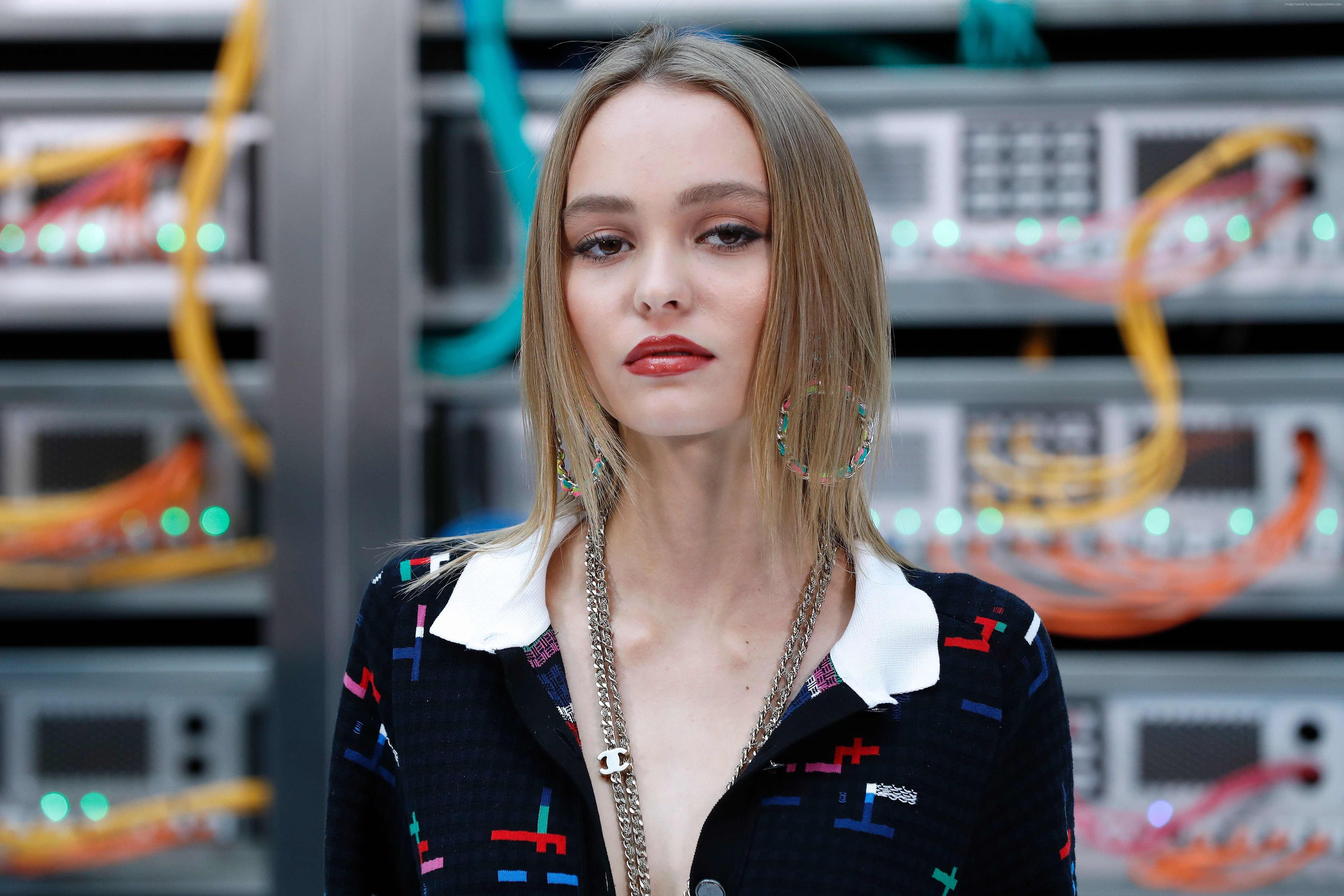 Lily-Rose Depp in front of server racks HD Wallpaper