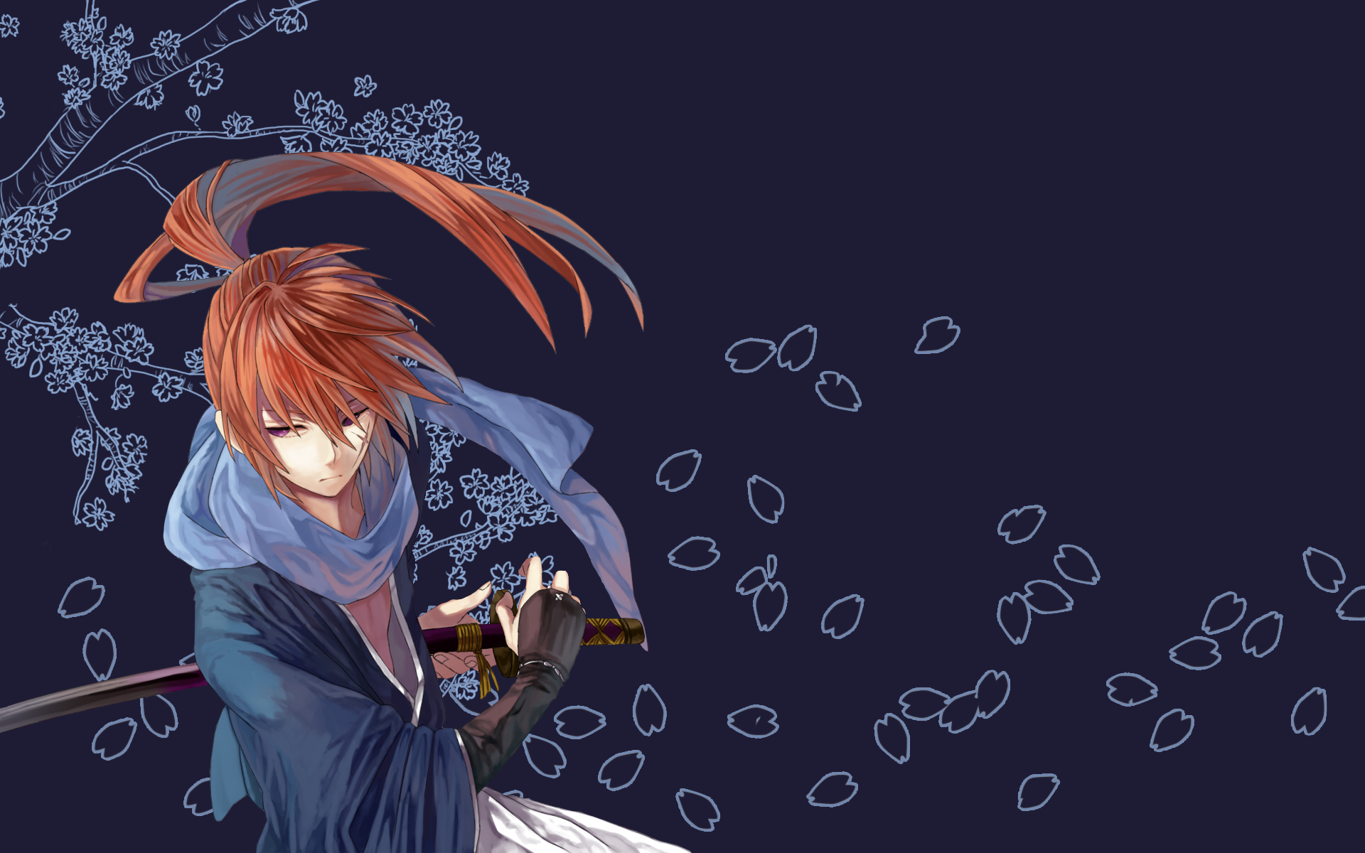 Himura Kenshin from Rurouni Kenshin with cherry blossoms HD Wallpaper