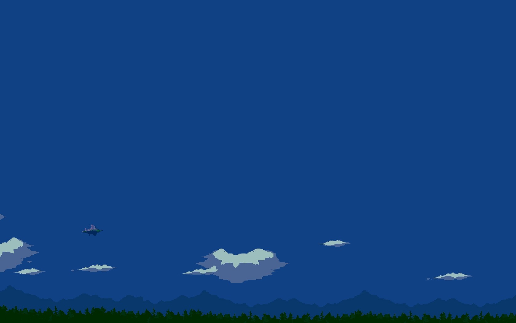 Pixel art landscape with mountains and clouds HD Wallpaper