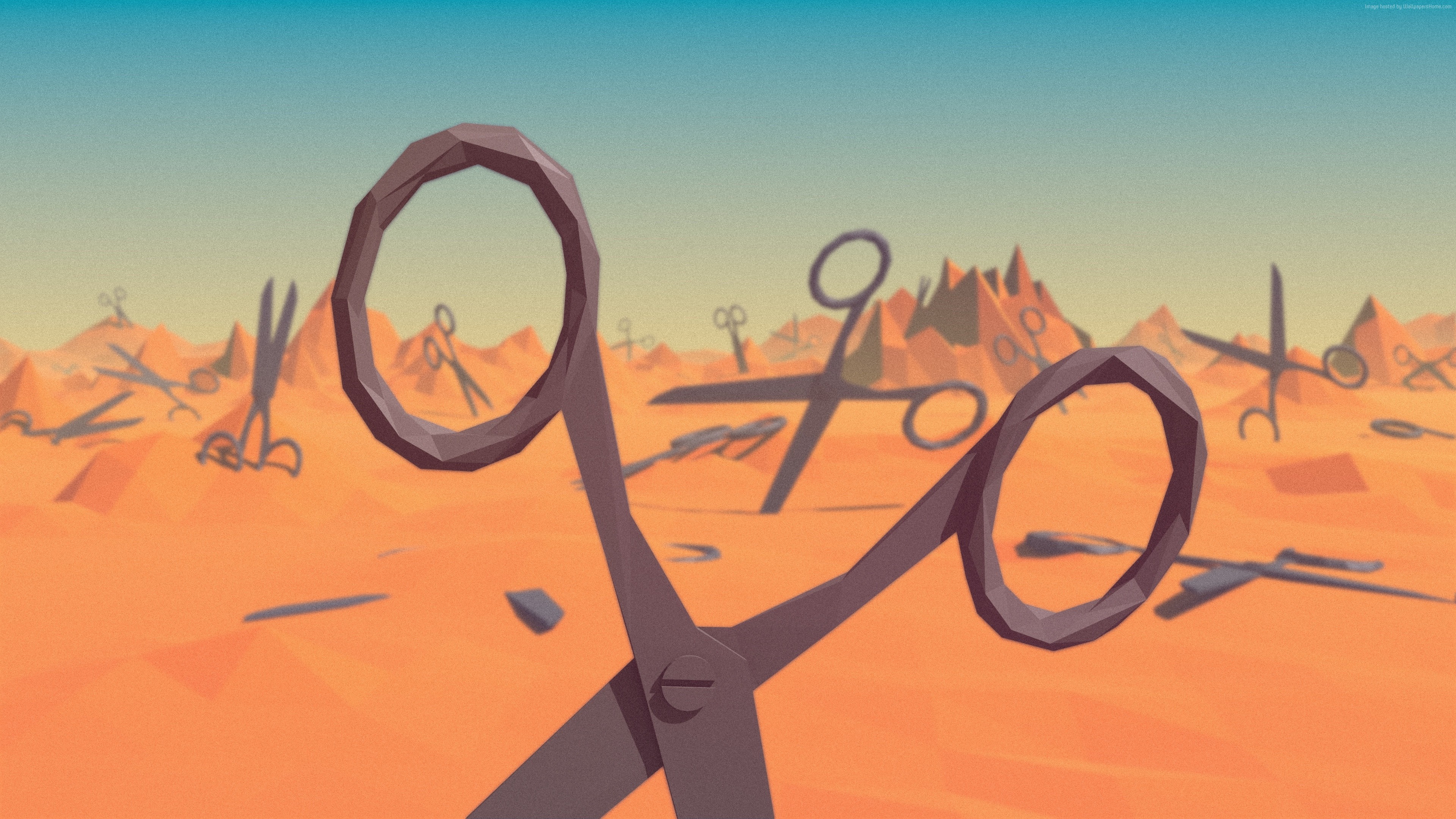 Low poly landscape with many scissors HD Wallpaper
