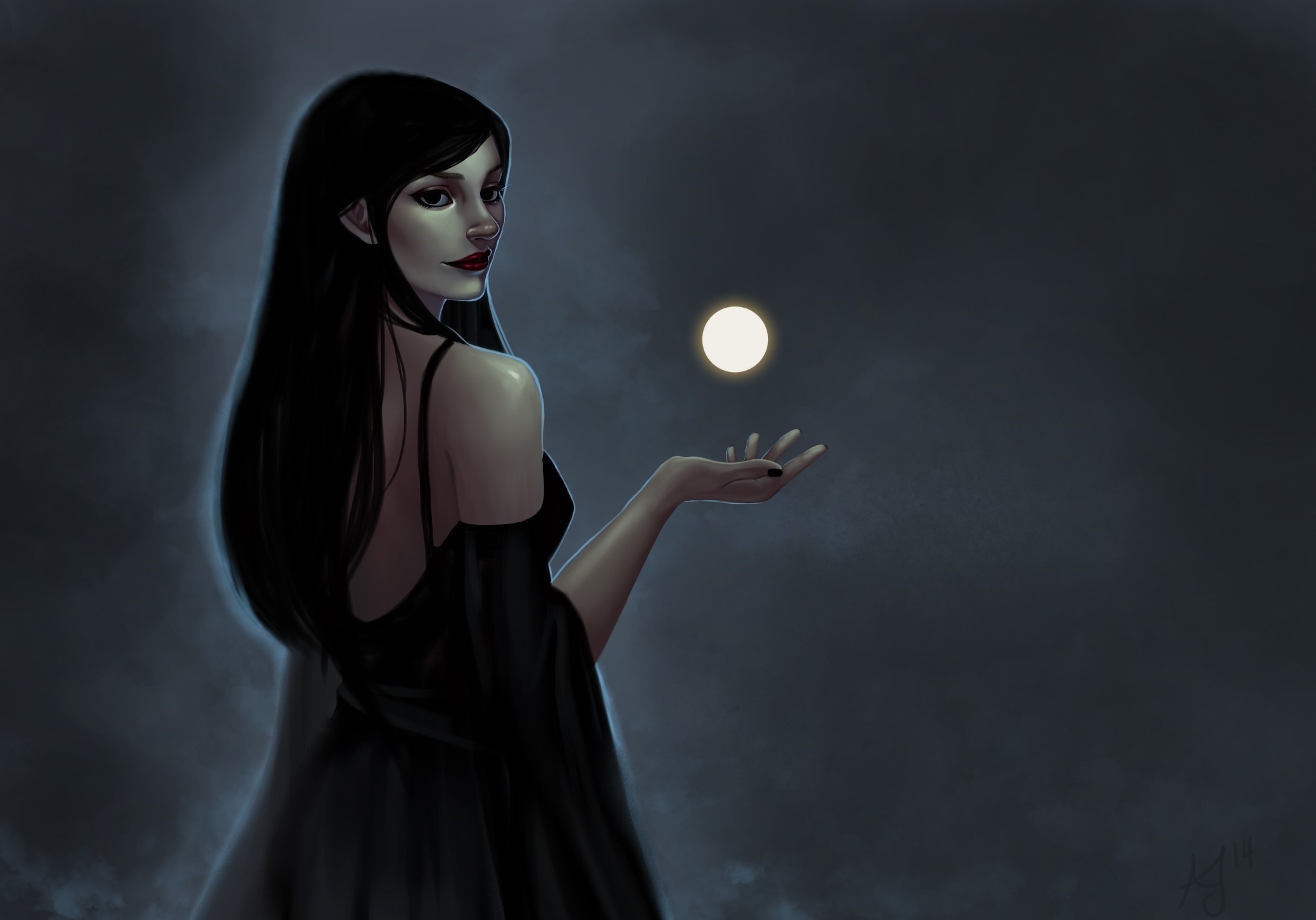 Fantasy art of a woman holding a moon HD Wallpaper