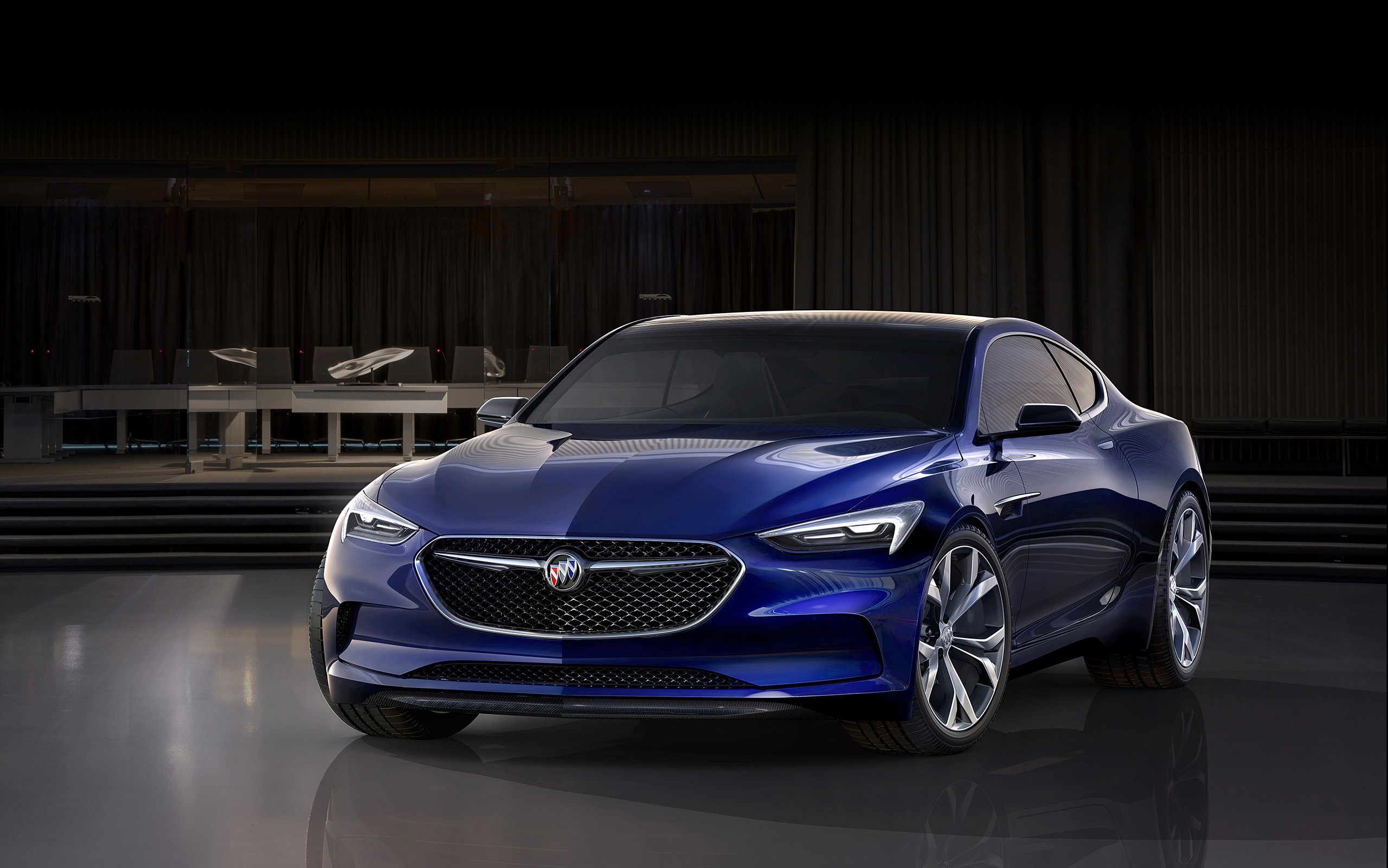 Blue Buick Avista concept car in a modern setting HD Wallpaper