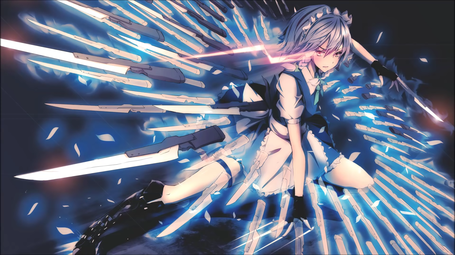Izayoi Sakuya from Touhou with glowing blades HD Wallpaper