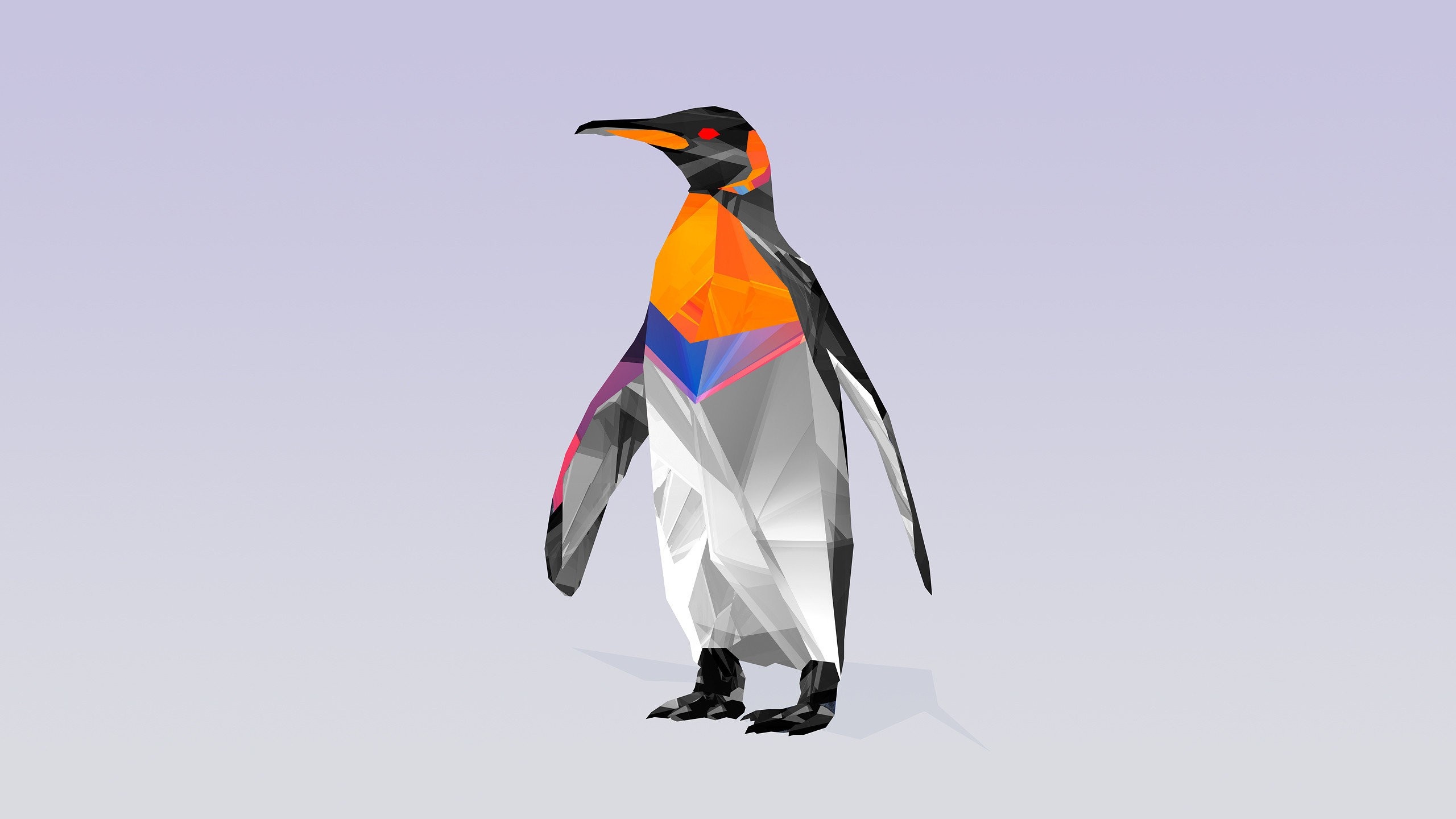 Abstract geometric penguin with orange and blue accents HD Wallpaper