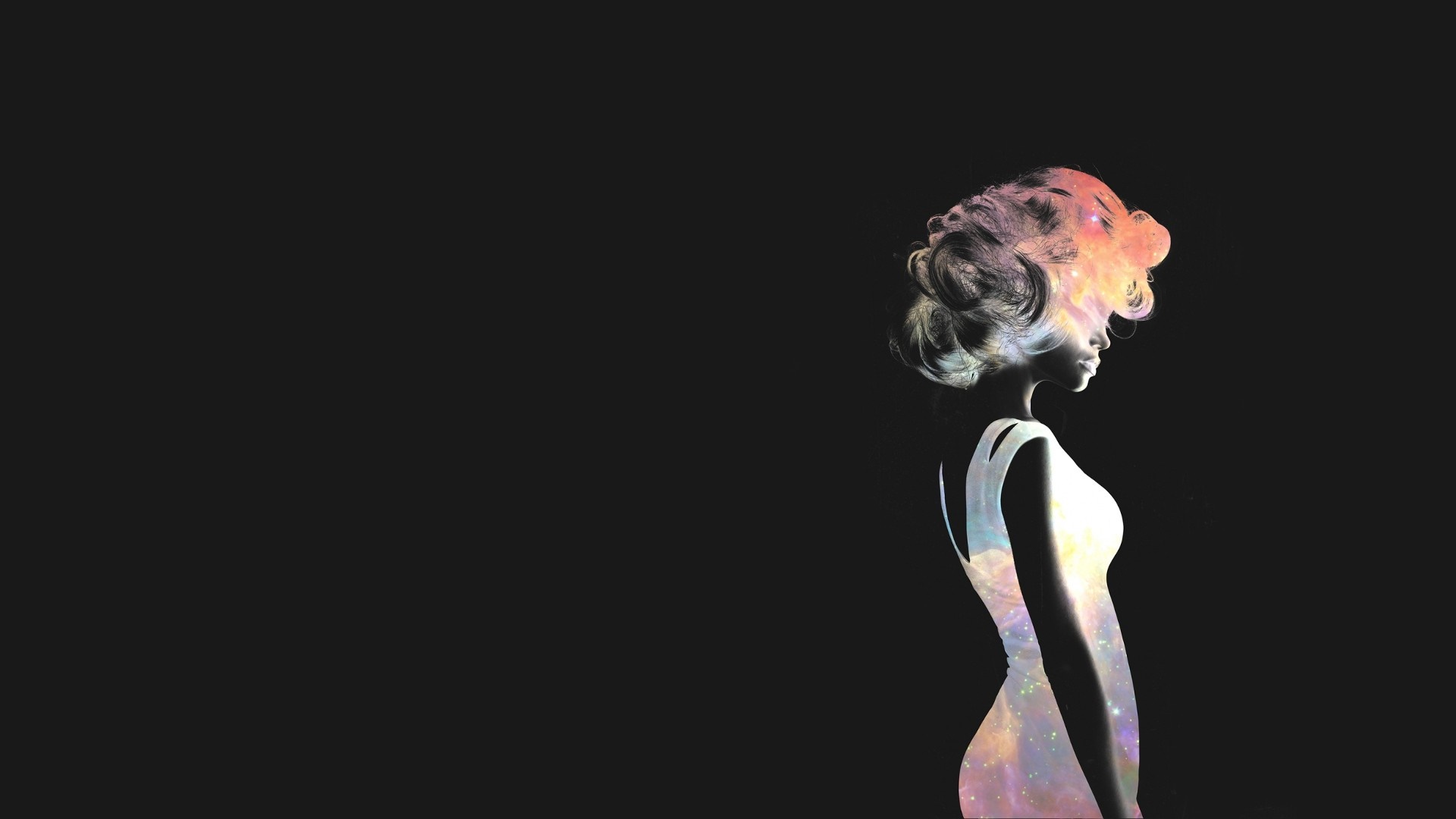 Woman with galaxy hair and dress HD Wallpaper