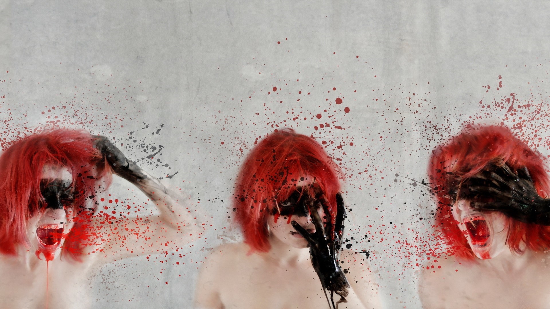 Three women with red hair and black paint on faces HD Wallpaper