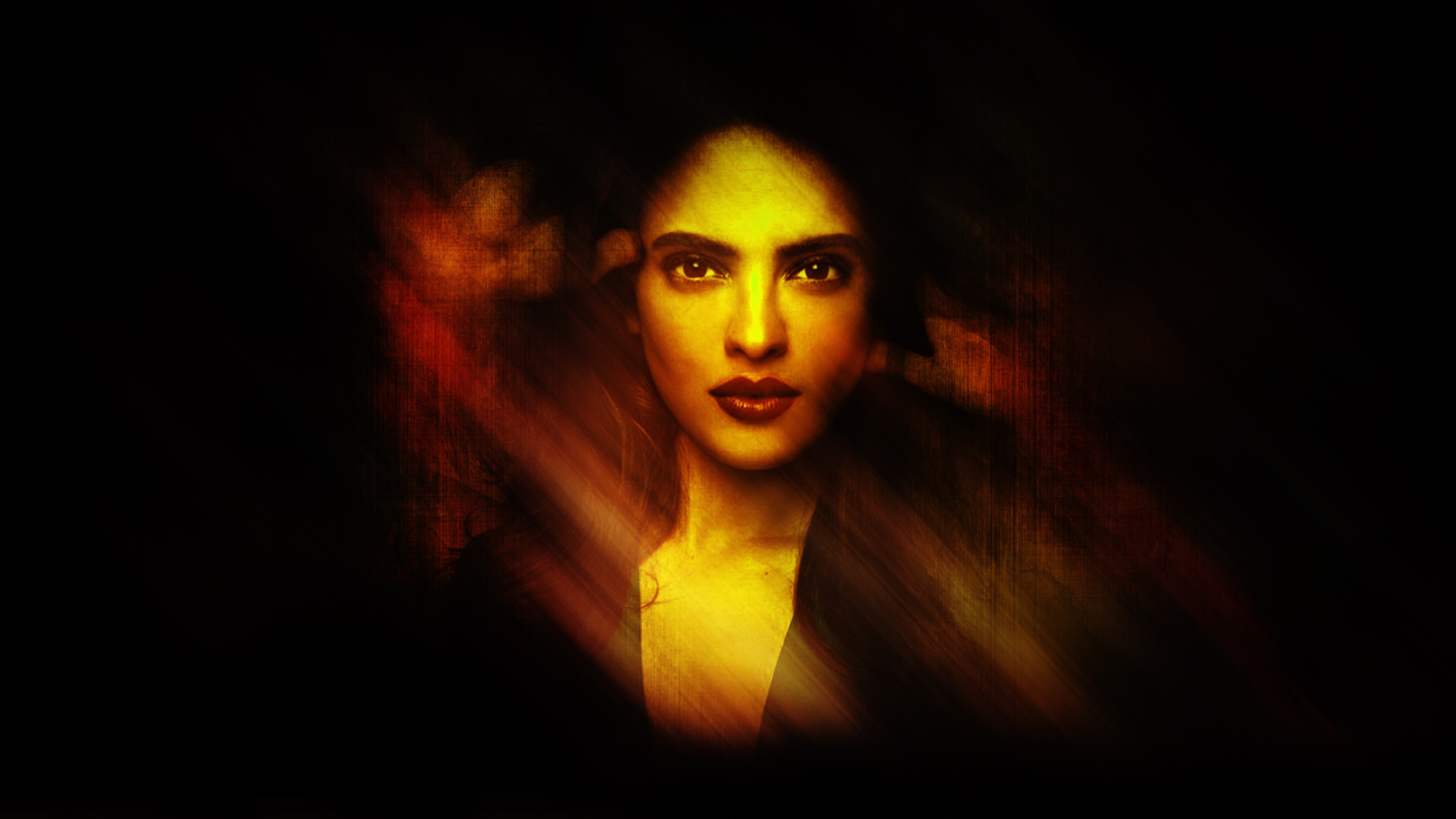 Woman with yellow and red lighting HD Wallpaper
