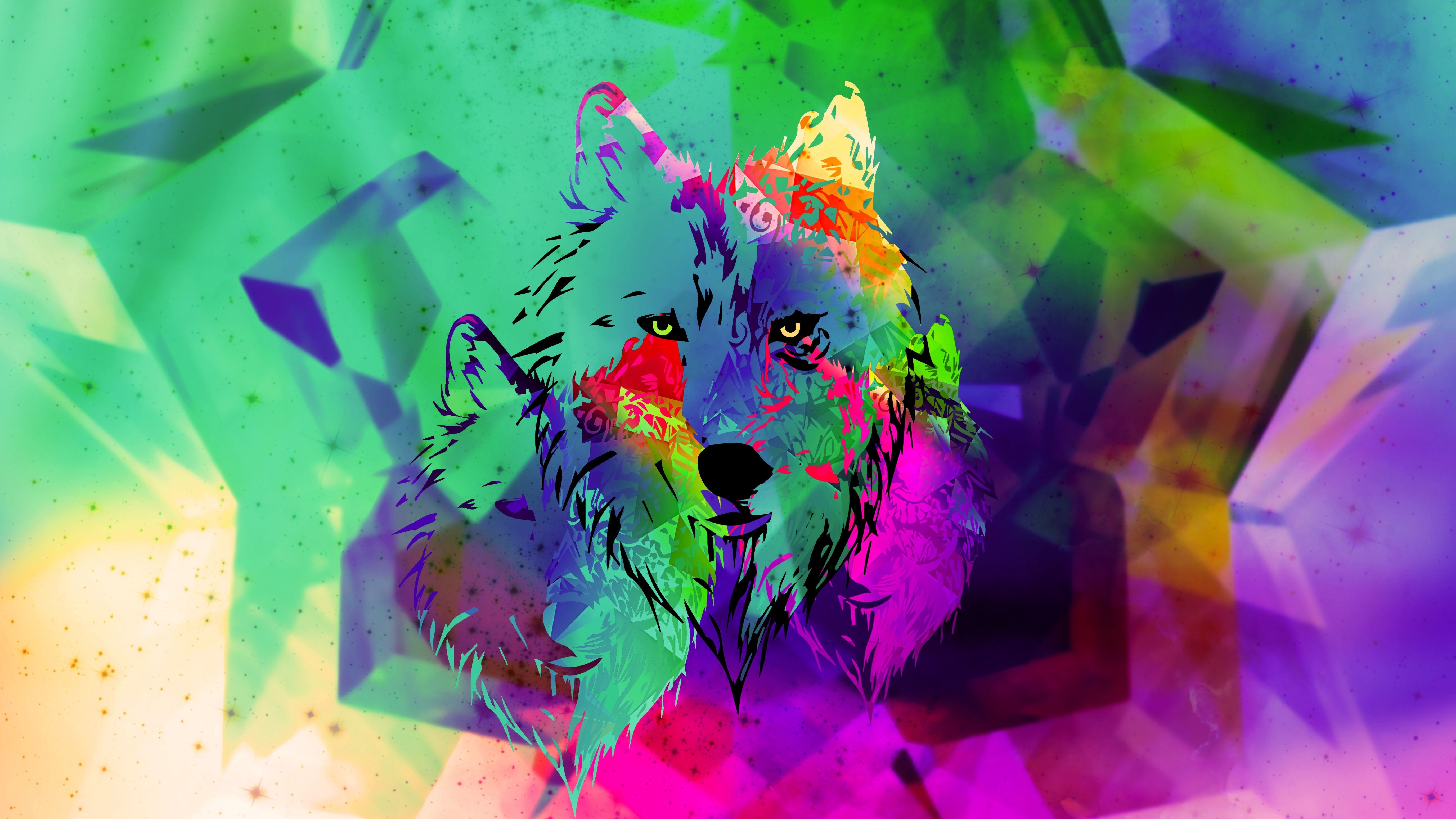 Psychedelic wolf portrait with geometric background HD Wallpaper